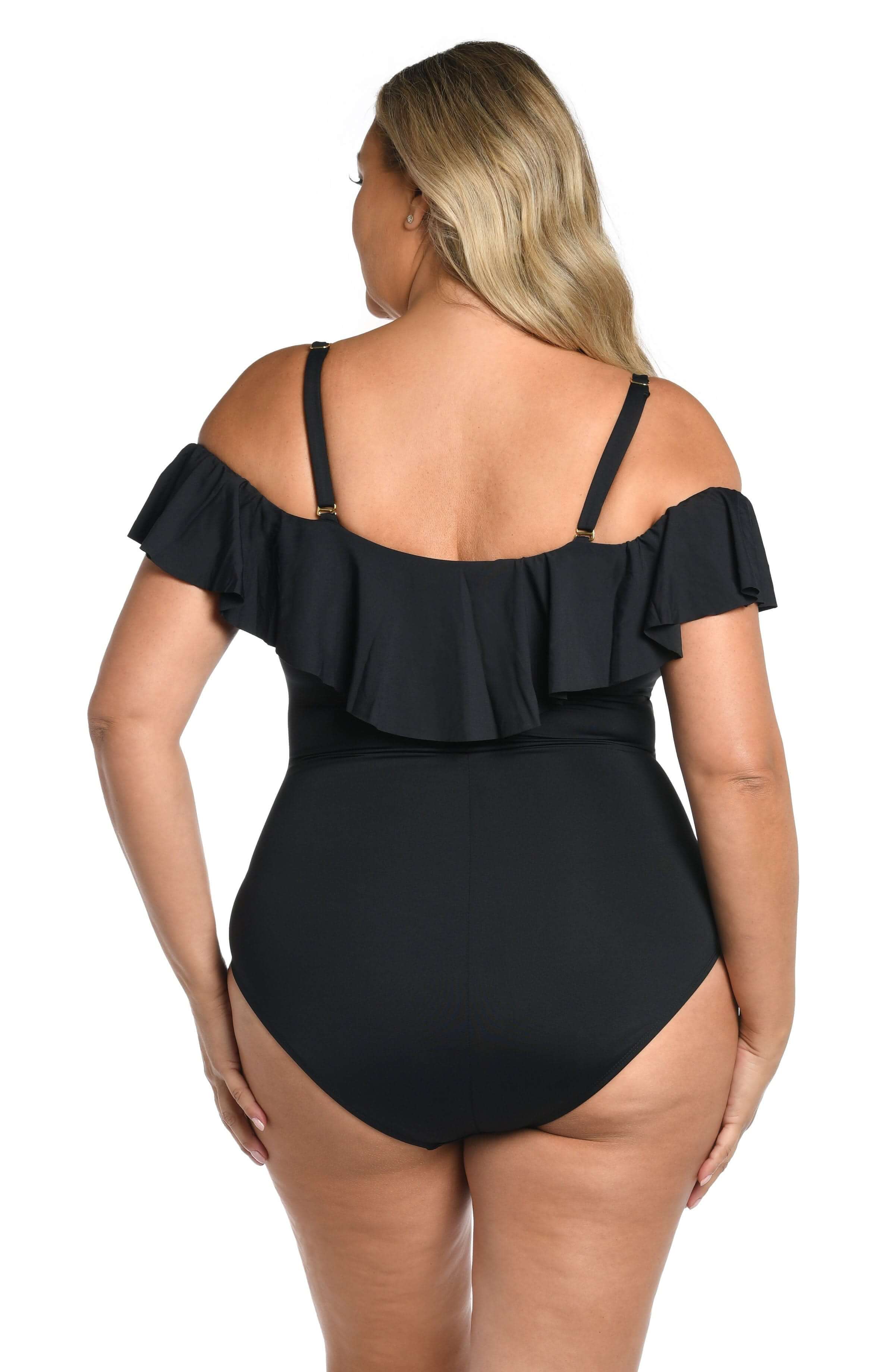 La Blanca Island Goddess Off The Shoulder Ruffle One Piece - Black