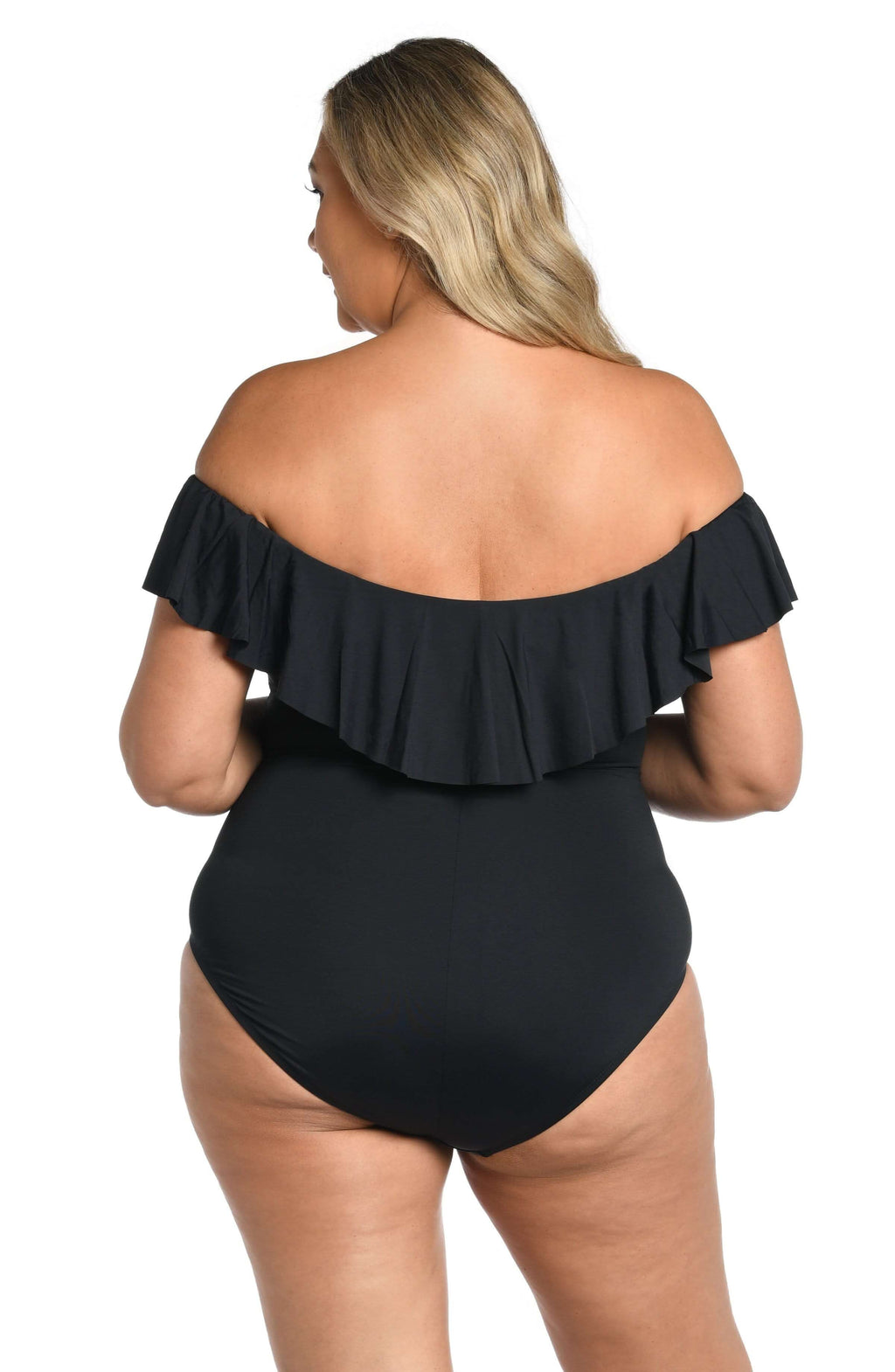 La Blanca Island Goddess Off The Shoulder Ruffle One Piece - Black