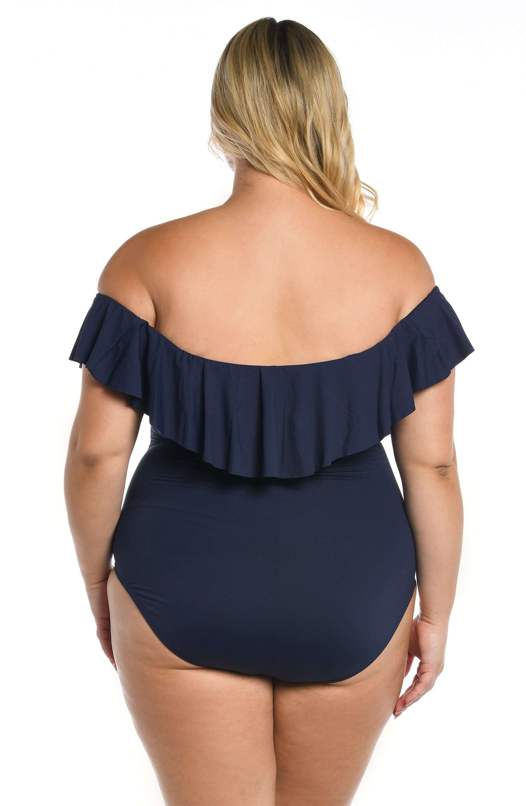 La Blanca Island Goddess Off The Shoulder Ruffle One Piece - Indigo