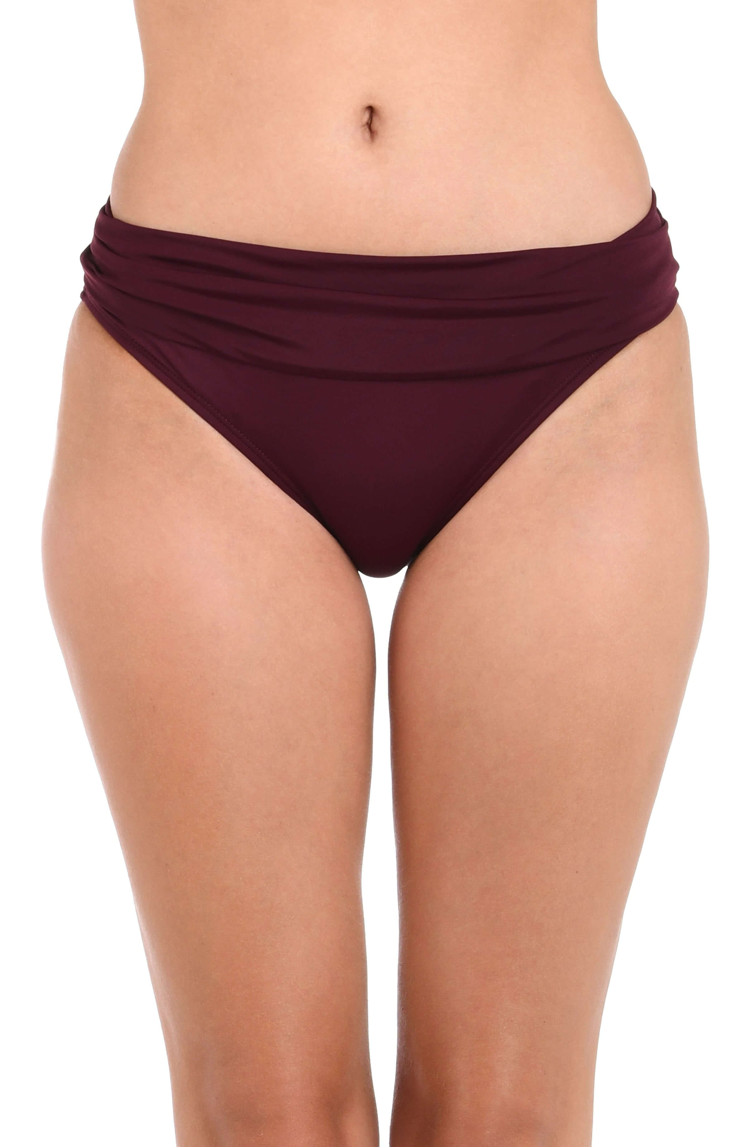 La Blanca Island Goddess Ruched Band Hipster Bottom - Dark Cherry