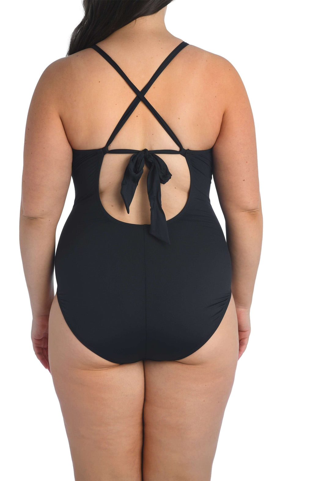 La Blanca Island Goddess High Neck Keyhole One Piece - Black