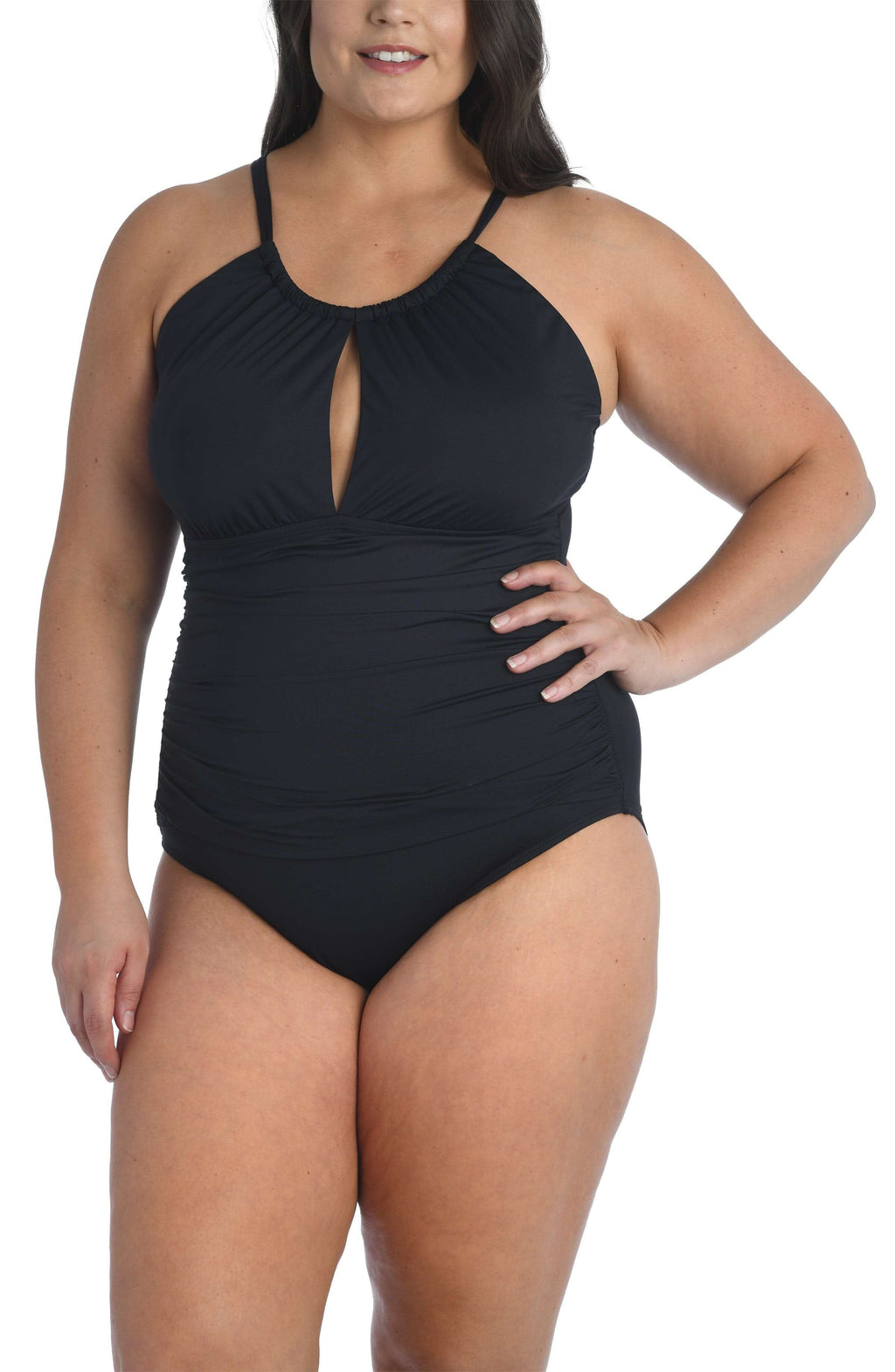 La Blanca Island Goddess High Neck Keyhole One Piece - Black