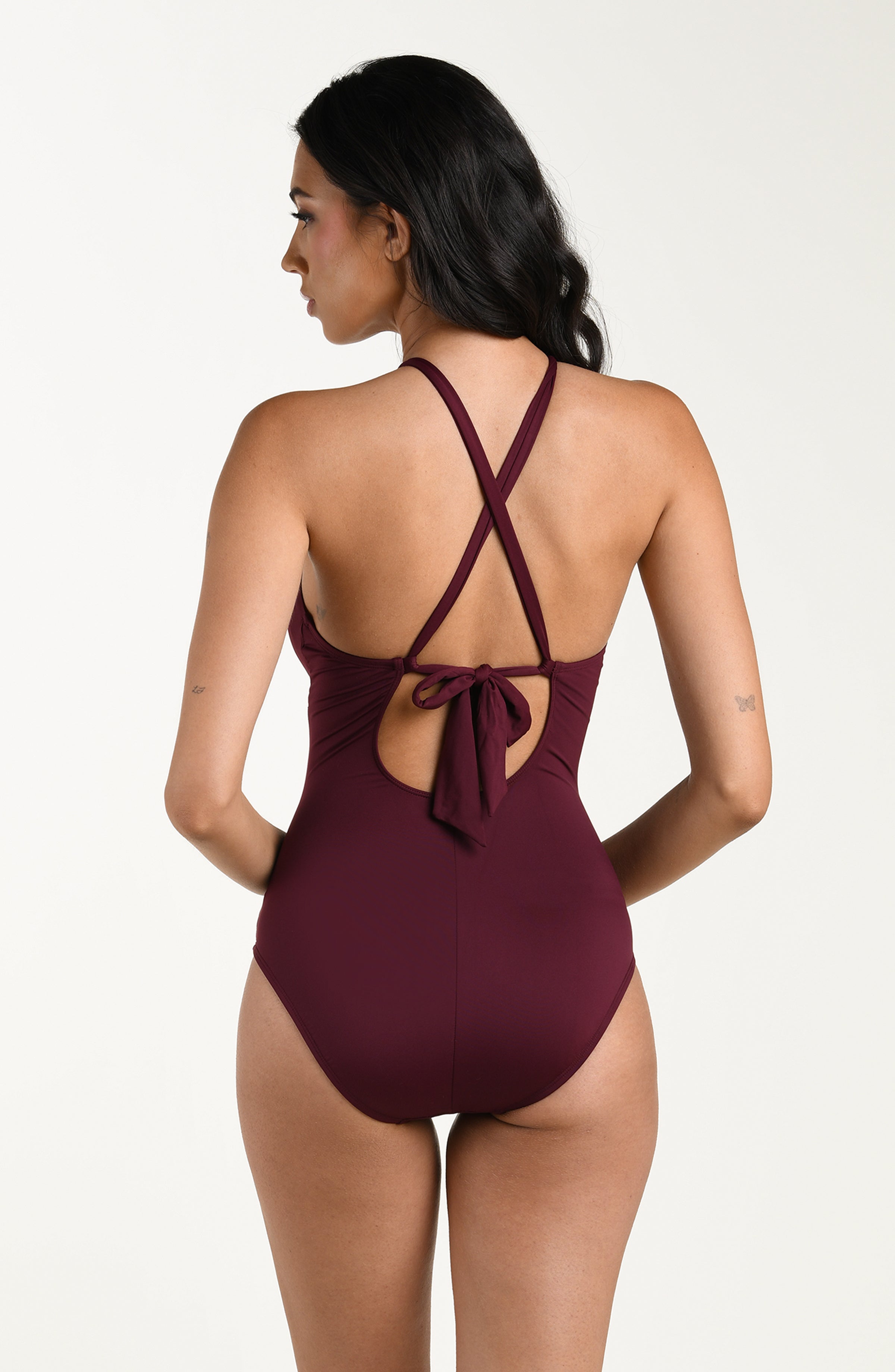 La Blanca Island Goddess High Neck Keyhole One Piece - Dark Cherry