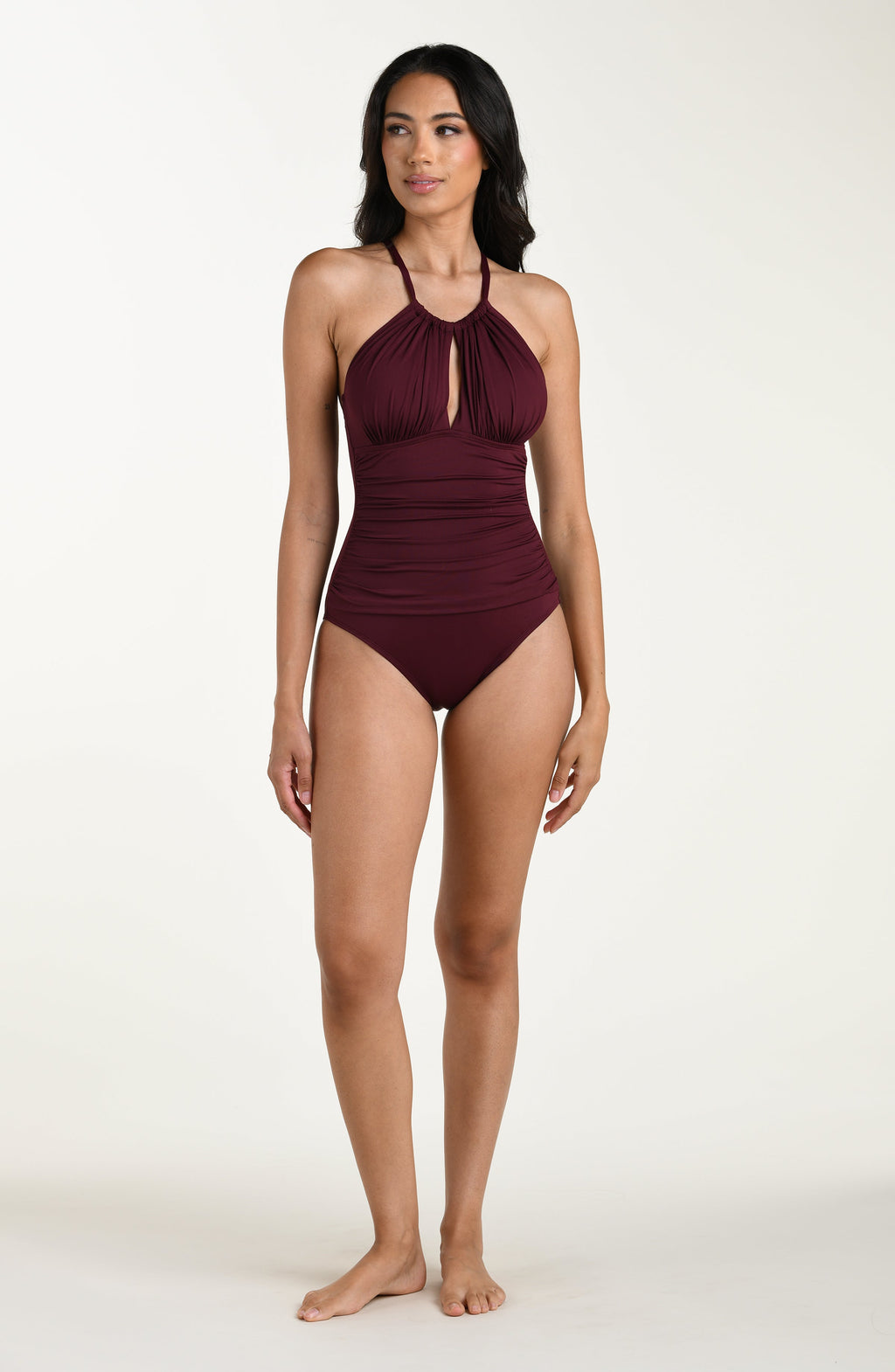 La Blanca Island Goddess High Neck Keyhole One Piece - Dark Cherry