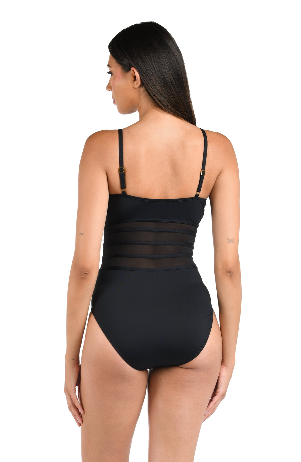 La Blanca Island Goddess Mesh Front One Piece - Black