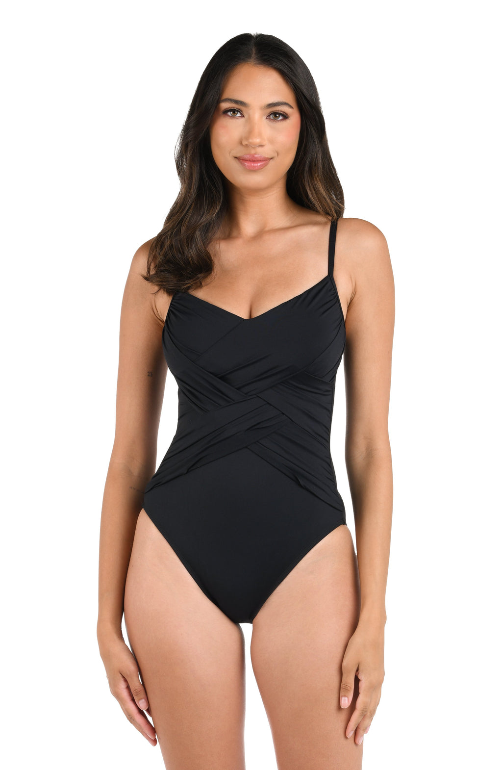 La Blanca Island Goddess Woven Over The Shoulder One Piece - Black