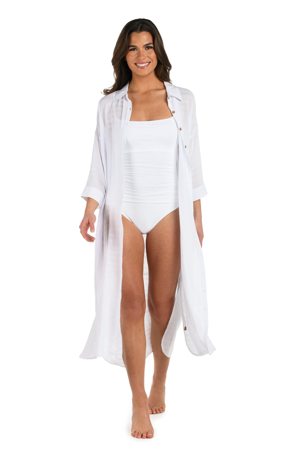 La Blanca Sea Cove Covers Button Up Shirt Dress - White