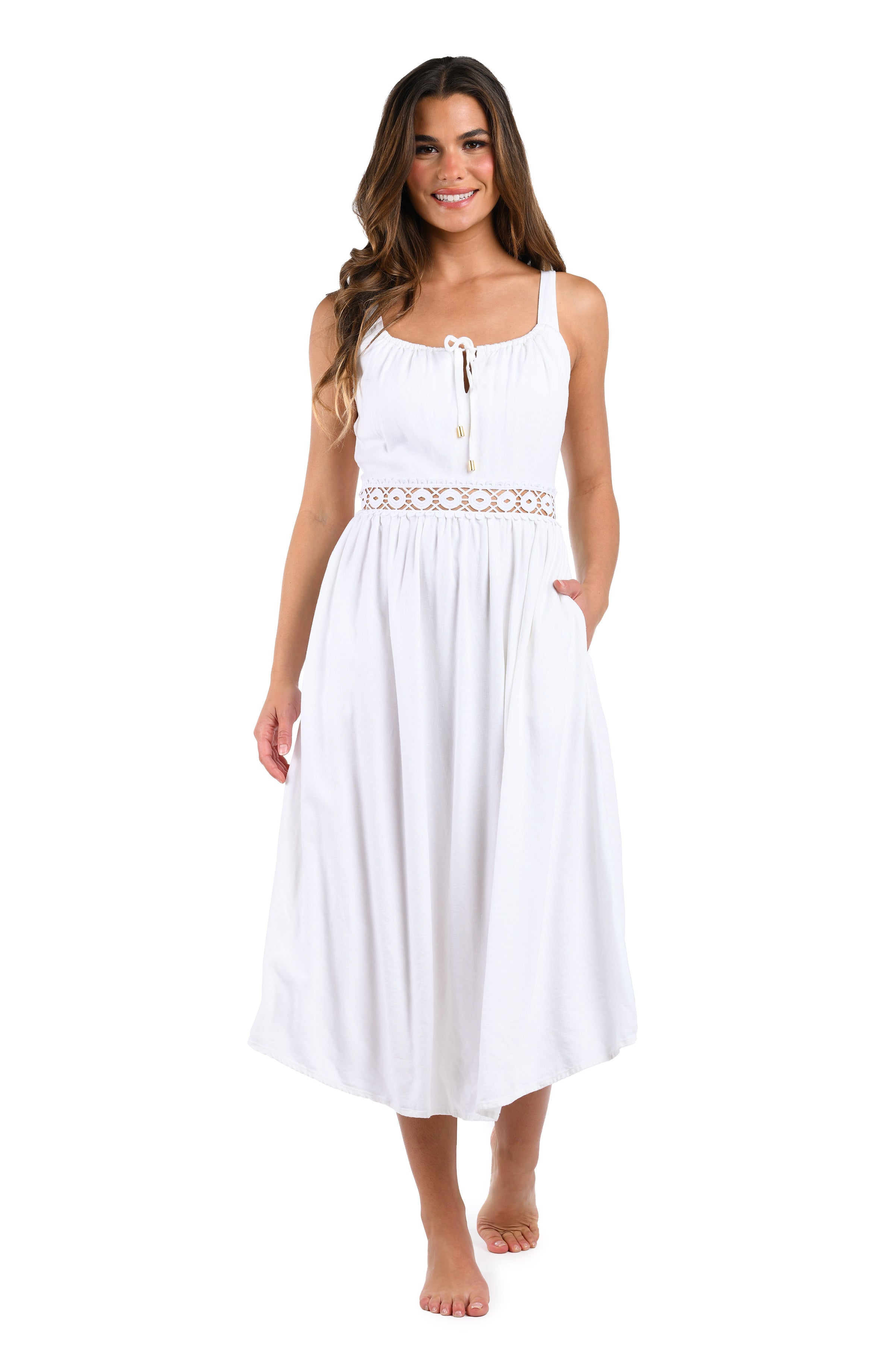 La Blanca Lakeside Linen Tunnel Neck Dress - White