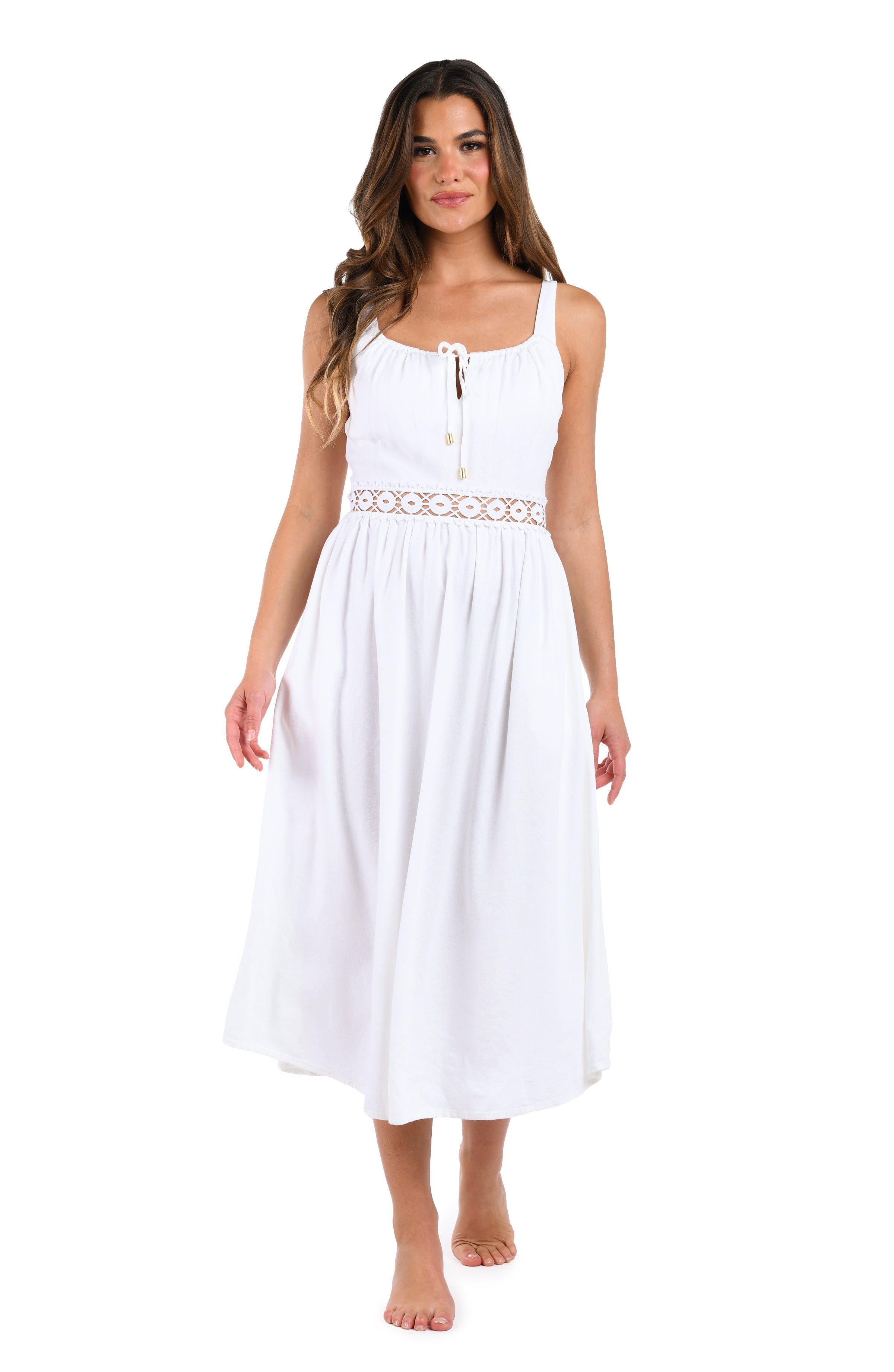 La Blanca Lakeside Linen Tunnel Neck Dress - White