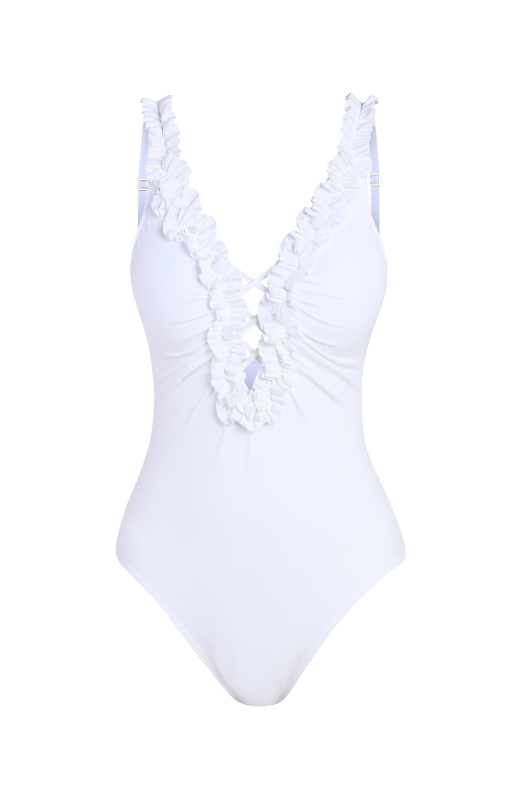 La Blanca Island Goddess Ruffle Plunge One Piece - White
