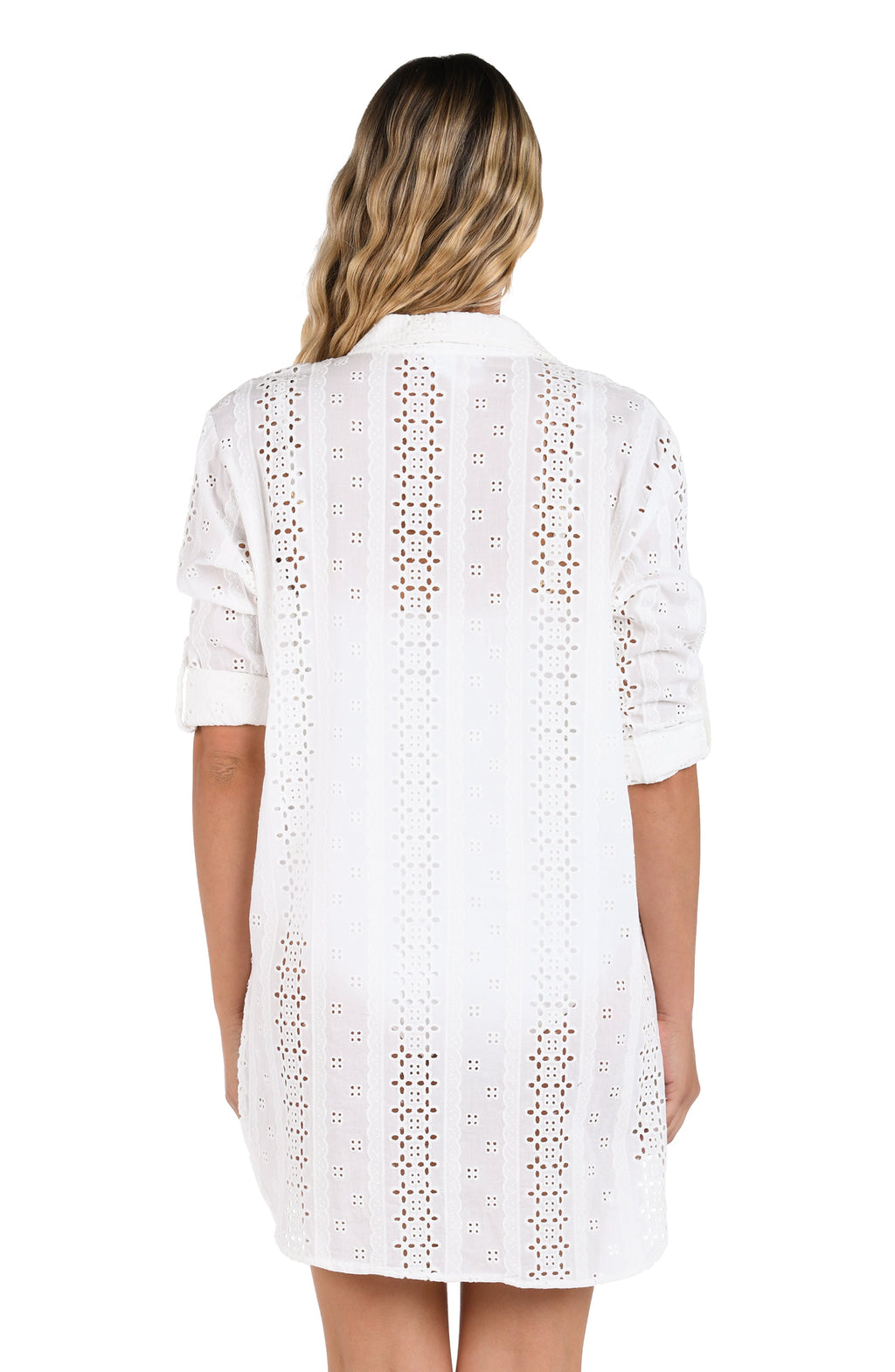 La Blanca Eyelet Covers Long Sleeve Camp Shirt - Ivory