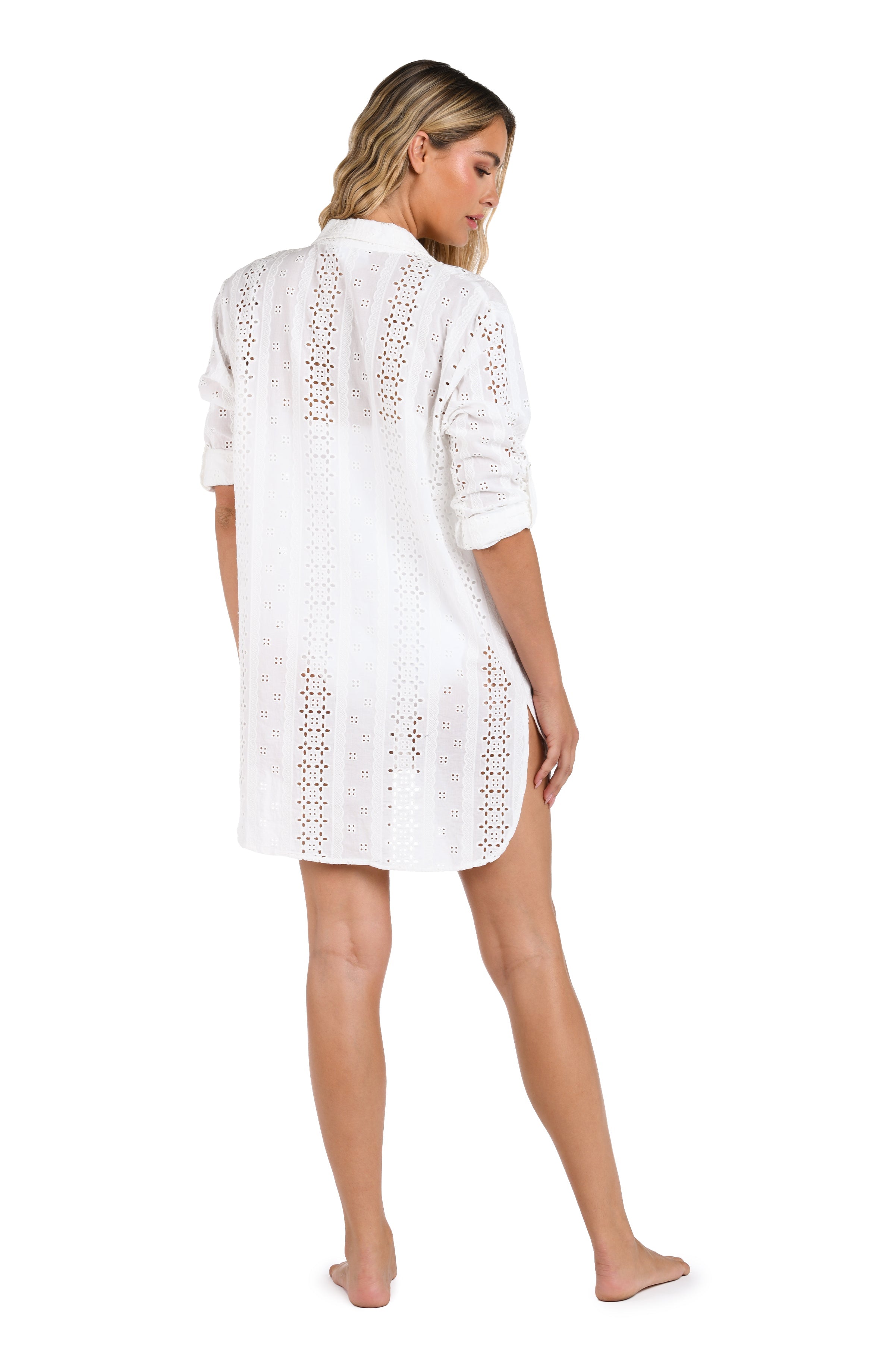 La Blanca Eyelet Covers Long Sleeve Camp Shirt - Ivory