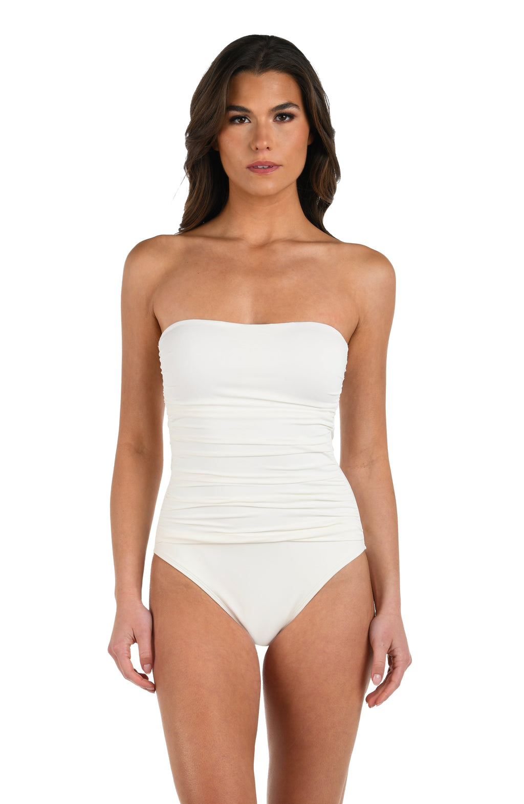 La Blanca Island Goddess Ruched Bandeau One Piece - Ivory