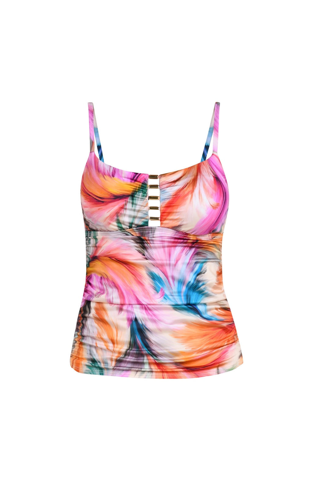 La Blanca Feathered Impressions Over The Shoulder Tankini Top - Multi