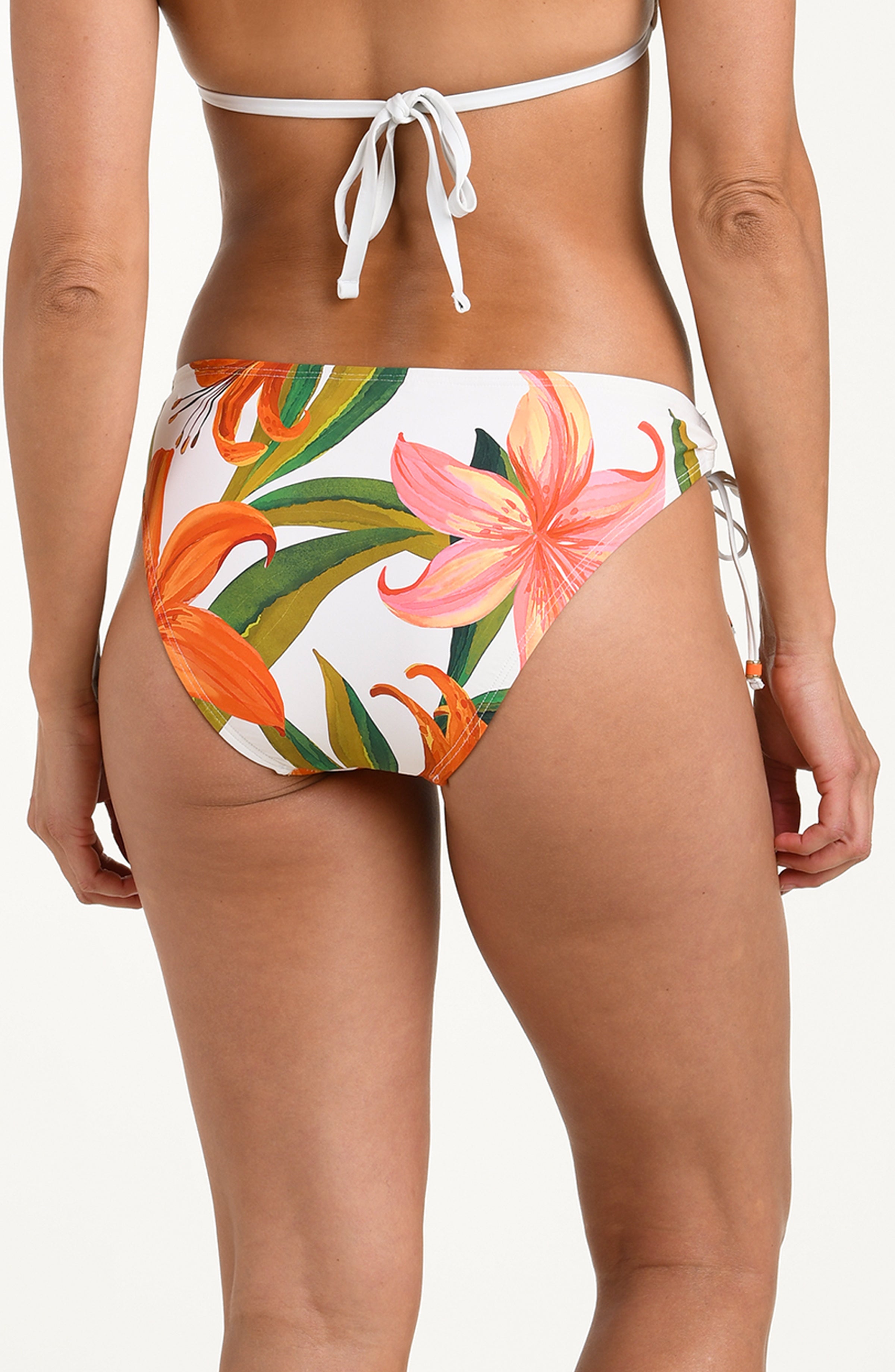 Tropical floral bikini bottom on a white background