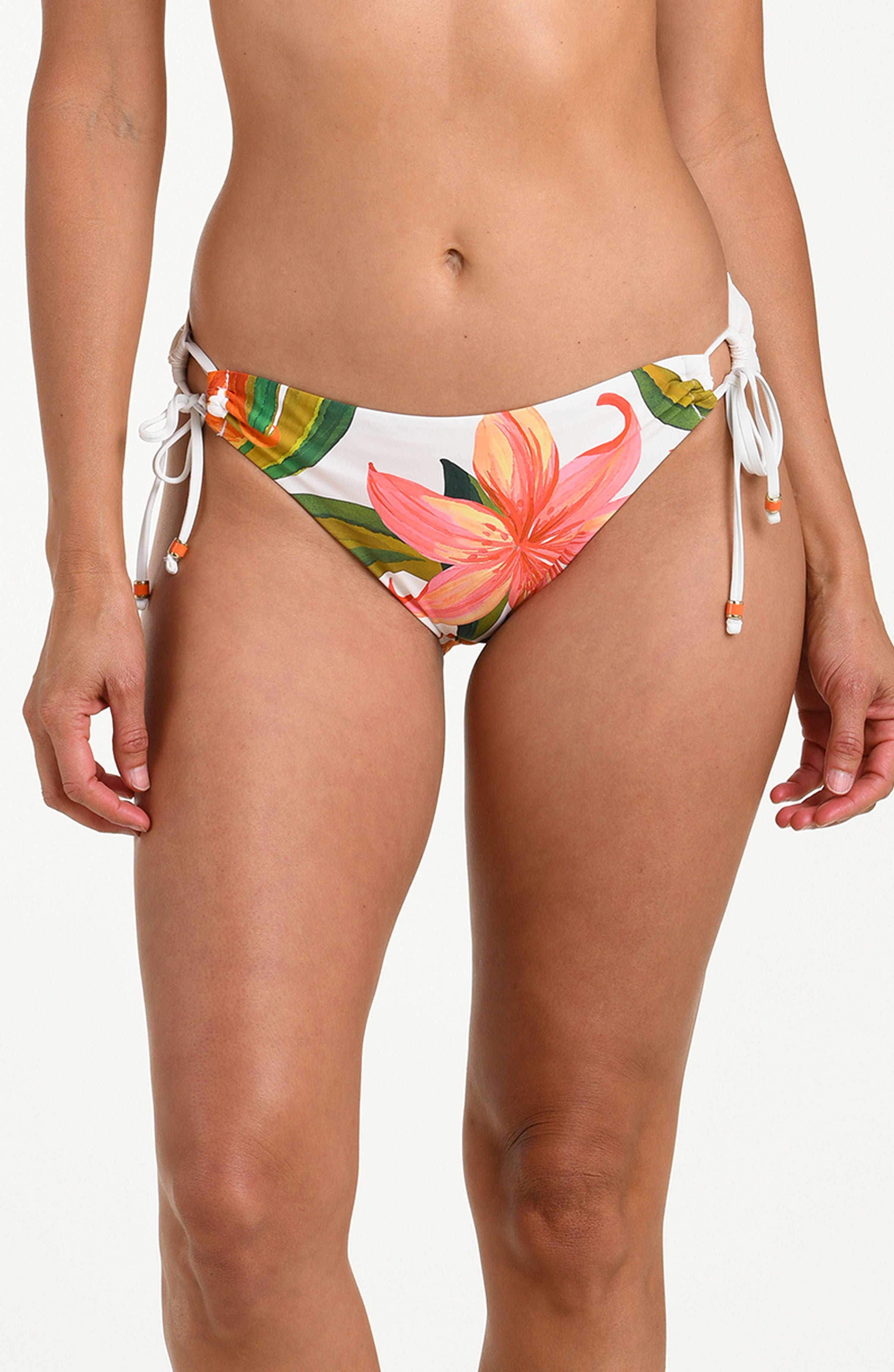 Floral bikini bottom on a plain background