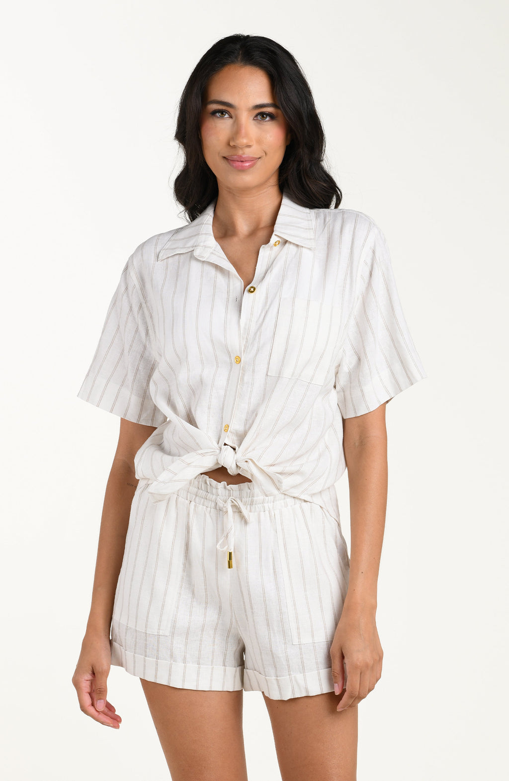 La Blanca Delphine Coast Short Sleeve Button Up Shirt - Cream