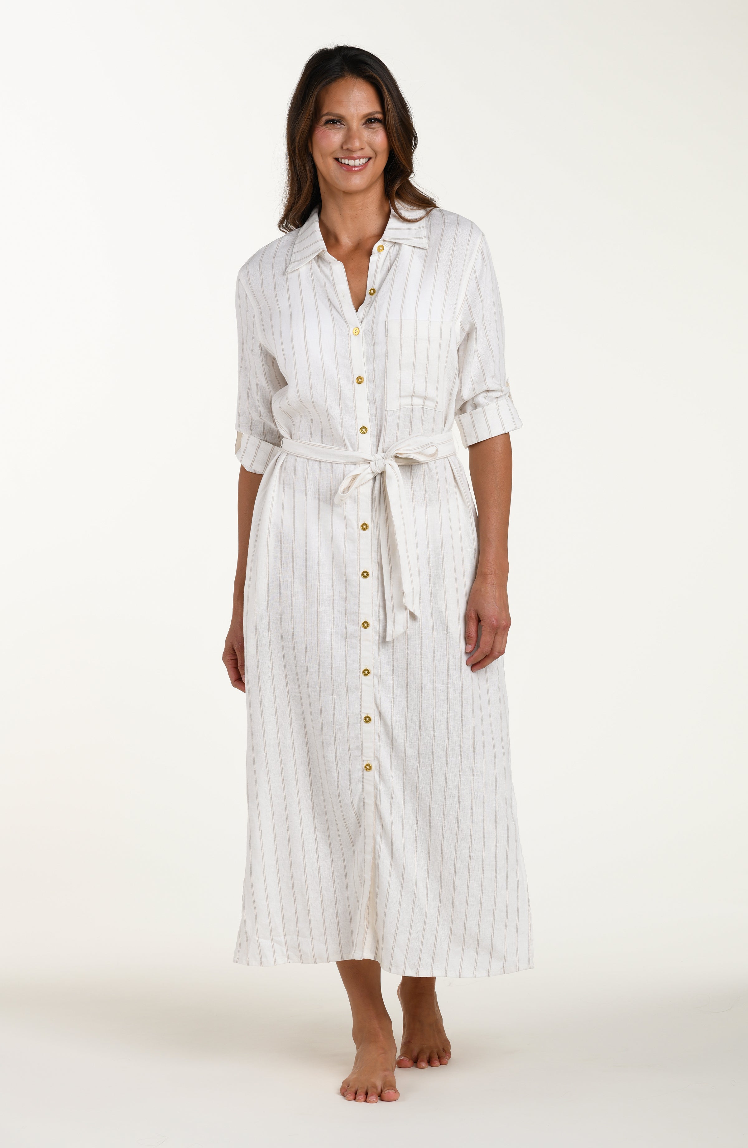 La Blanca Delphine Coast Button Up Shirt Dress - Cream