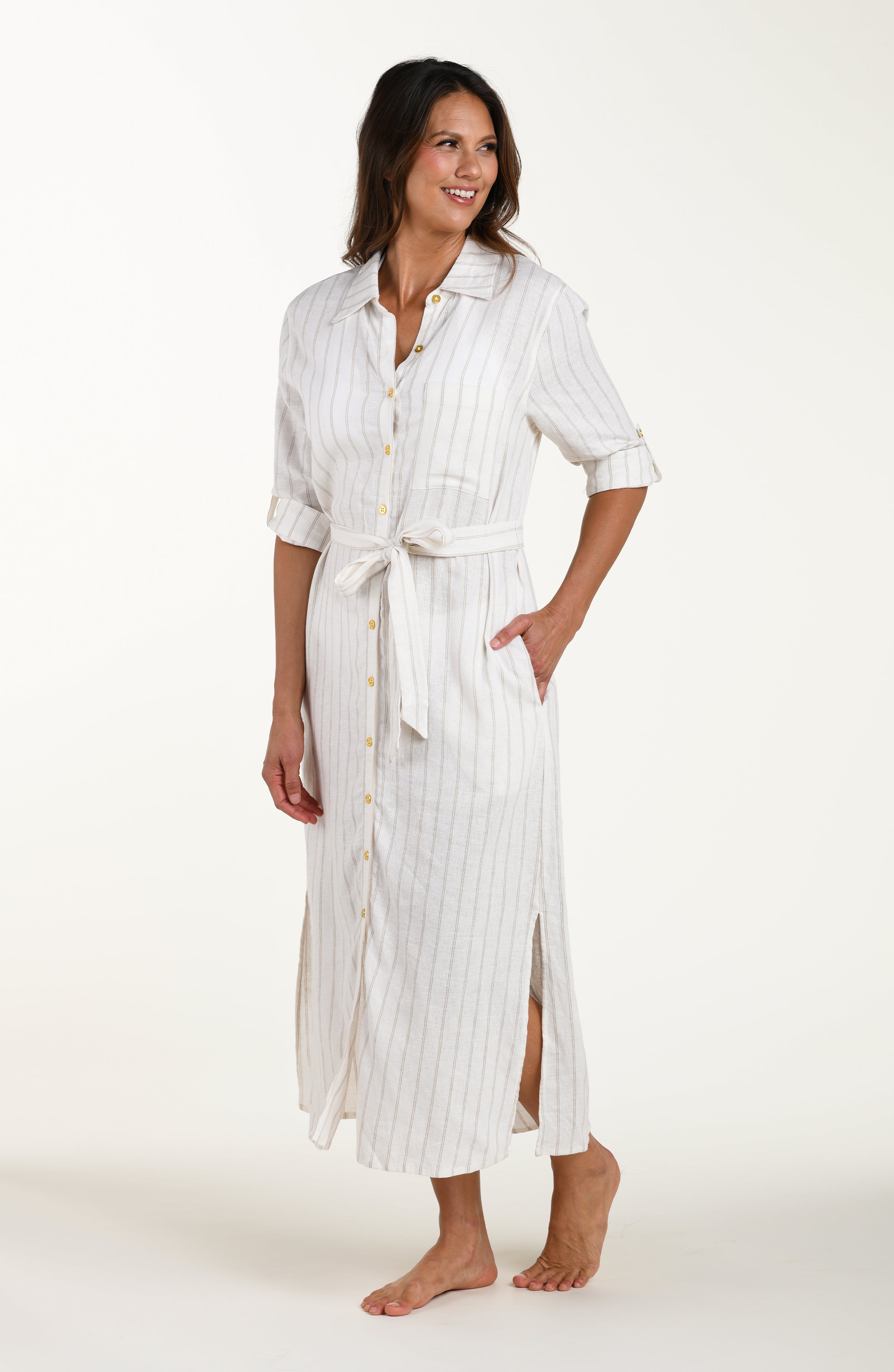 La Blanca Delphine Coast Button Up Shirt Dress - Cream