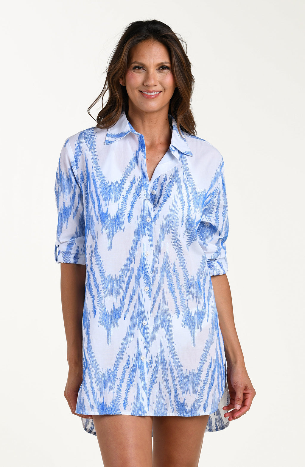 La Blanca Tidal Wave Long Sleeve Camp Shirt - Lapis