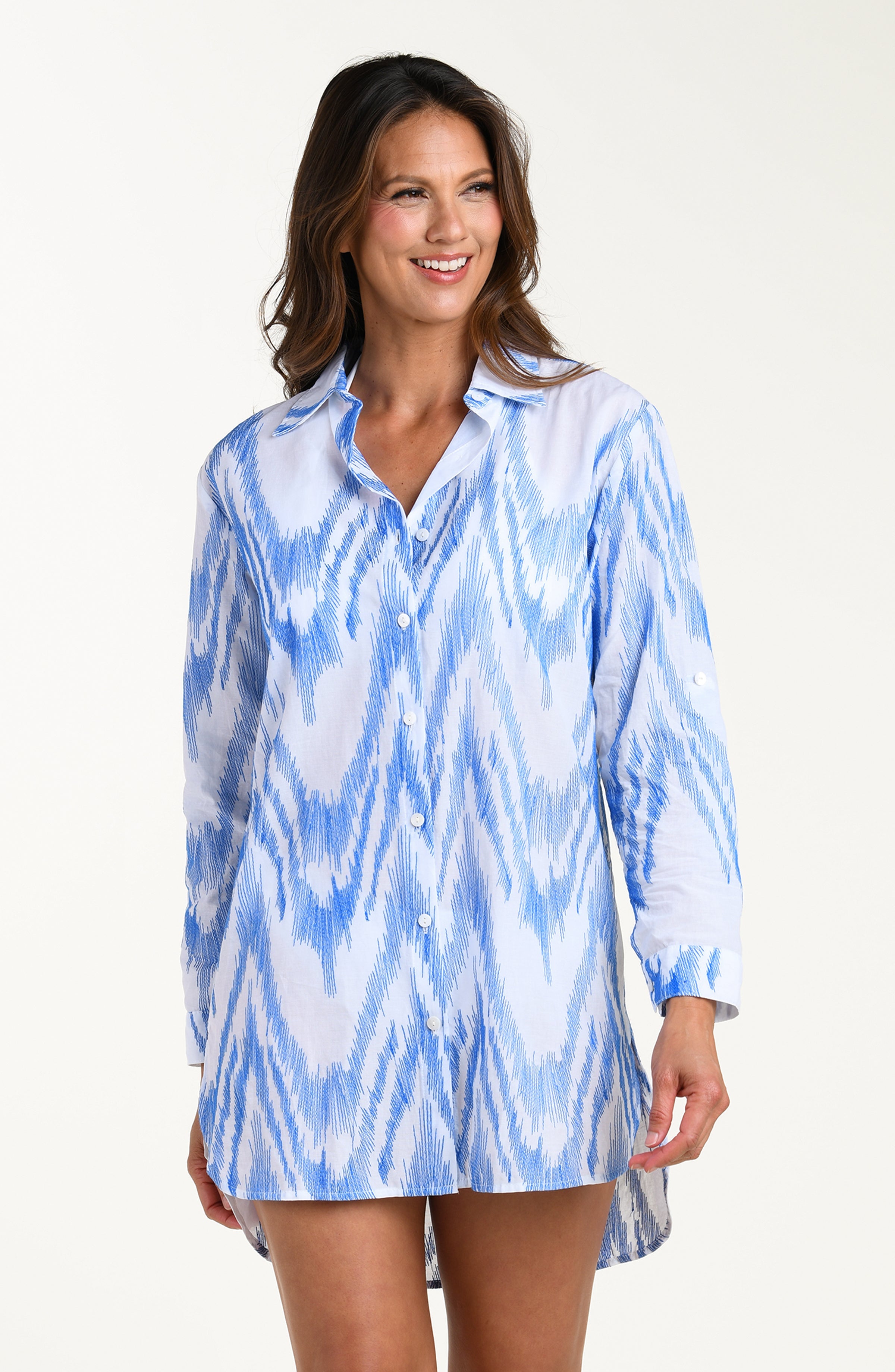 La Blanca Tidal Wave Long Sleeve Camp Shirt - Lapis