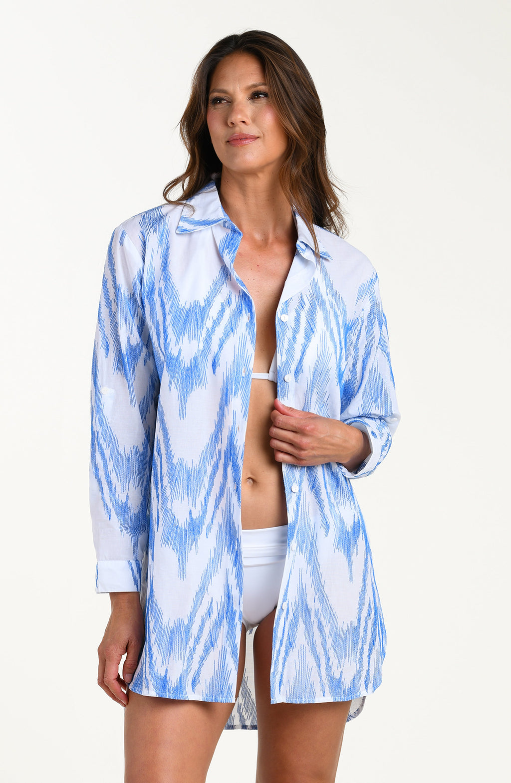 La Blanca Tidal Wave Long Sleeve Camp Shirt - Lapis
