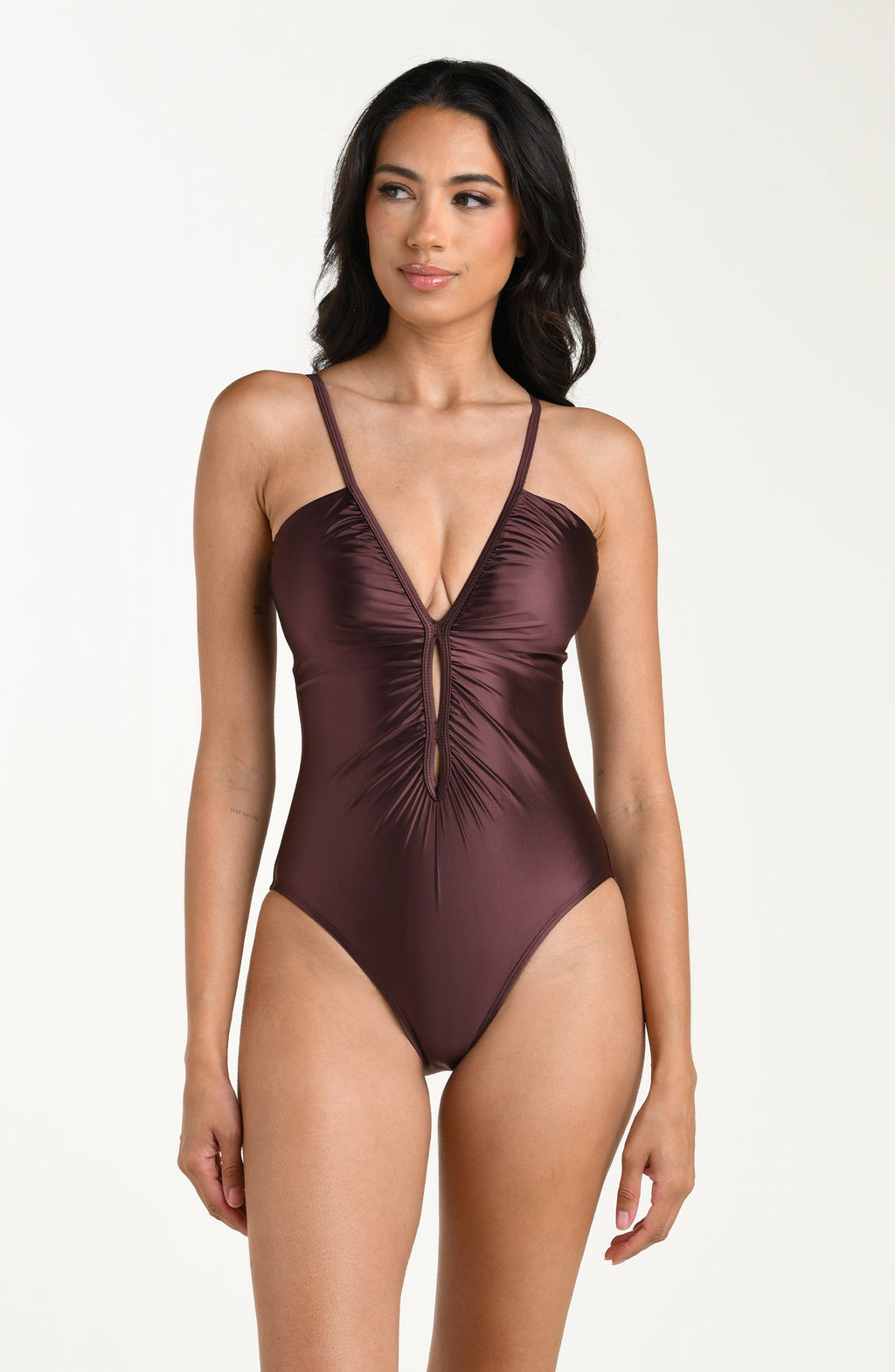 La Blanca Earth Goddess Plunge Keyhole One Piece - Truffle