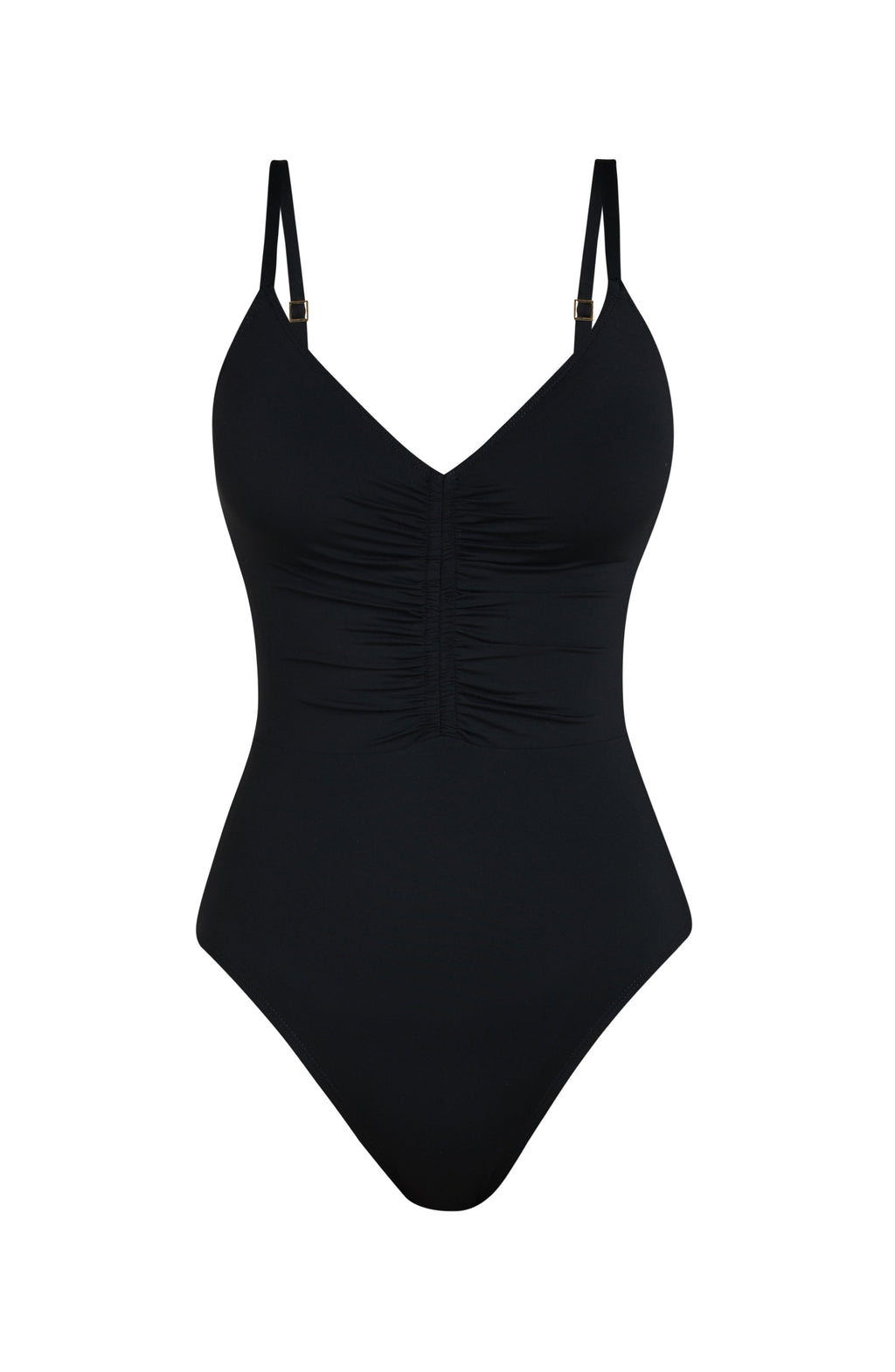 La Blanca Island Goddess V-Neck Ruched Front One Piece - Black