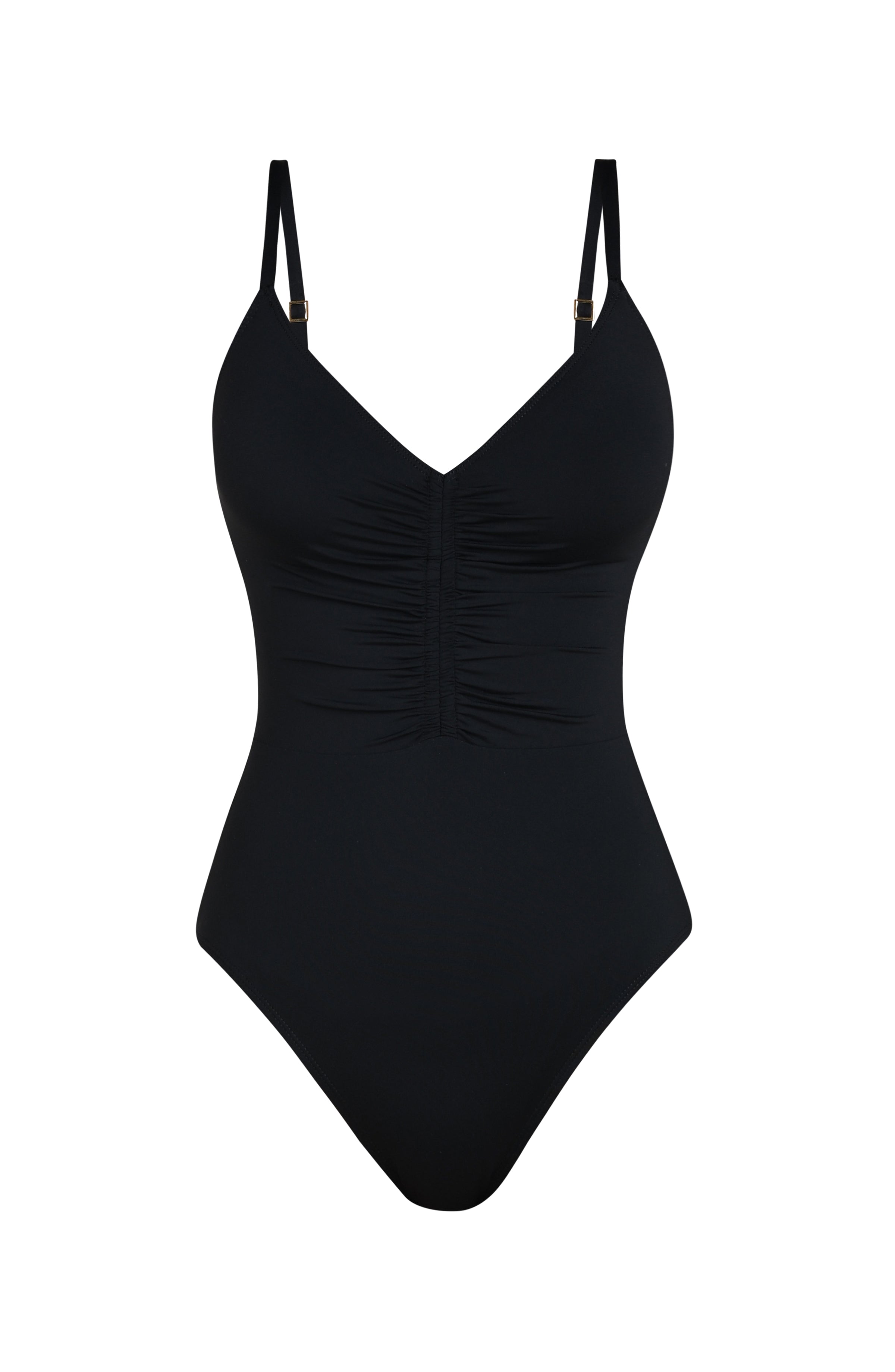 La Blanca Island Goddess V-Neck Ruched Front One Piece - Black