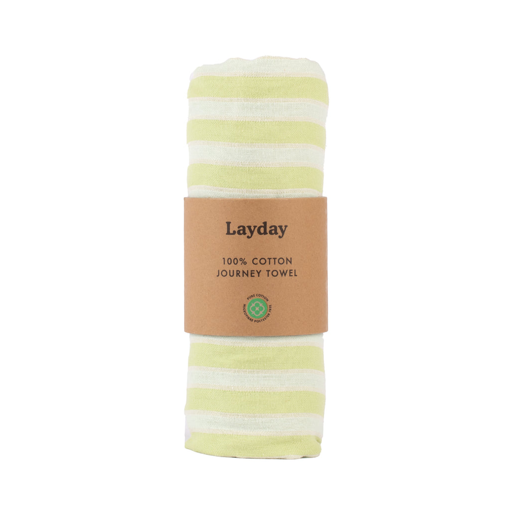 Mint green and white striped beach towel by Layday.