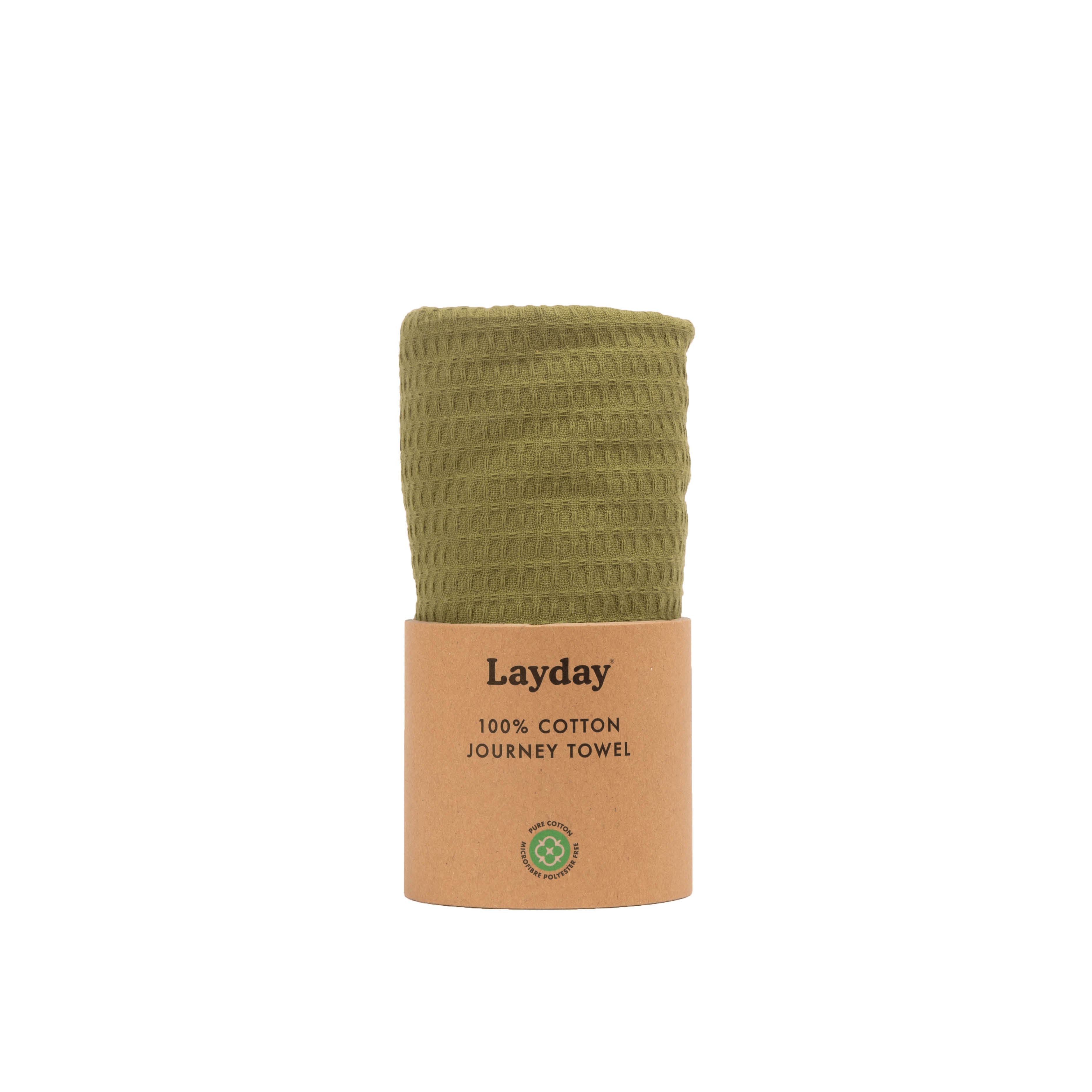 An olive green colored beach towel by Layday