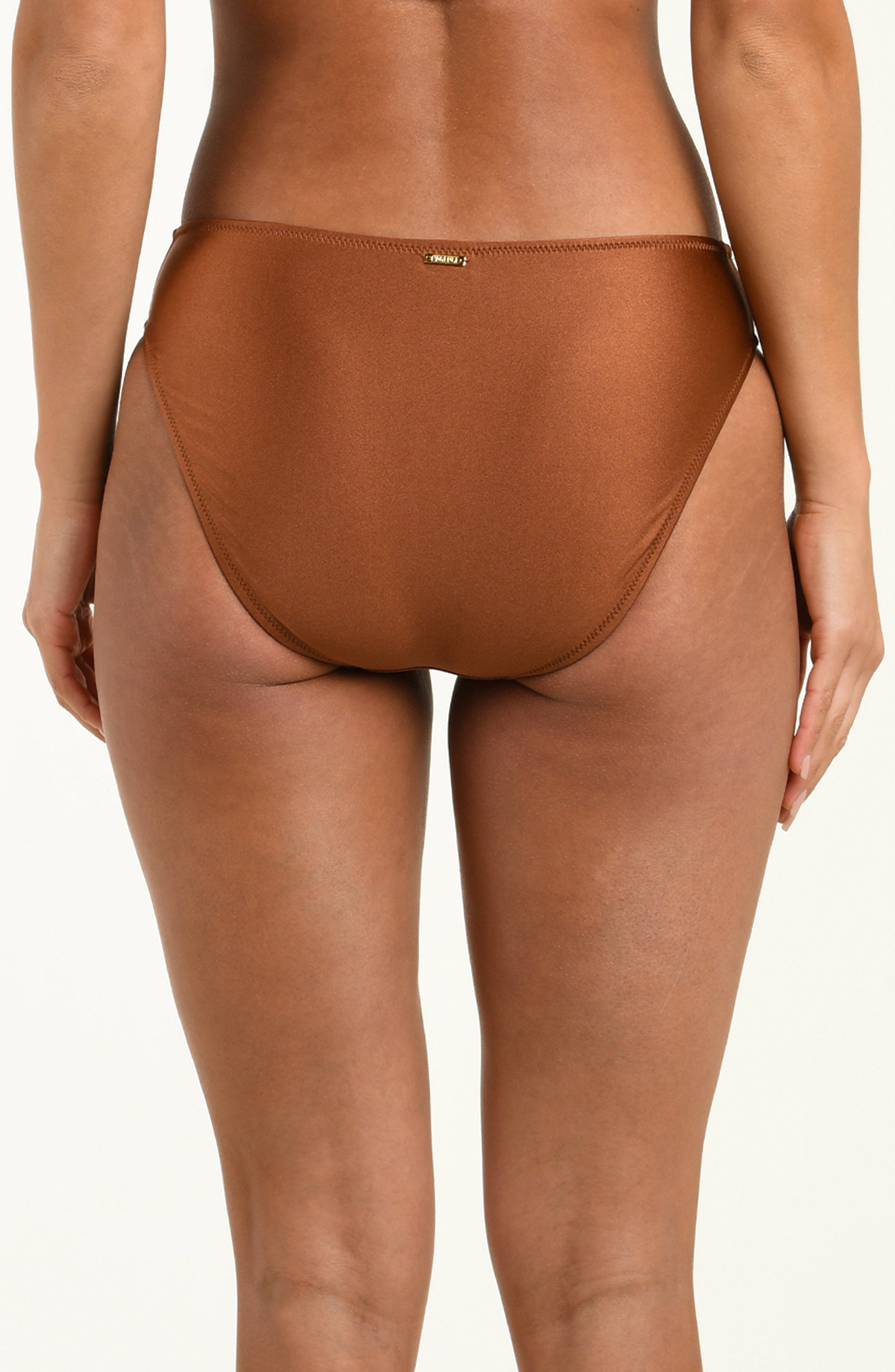 Brown high-waisted bikini bottom on a white background