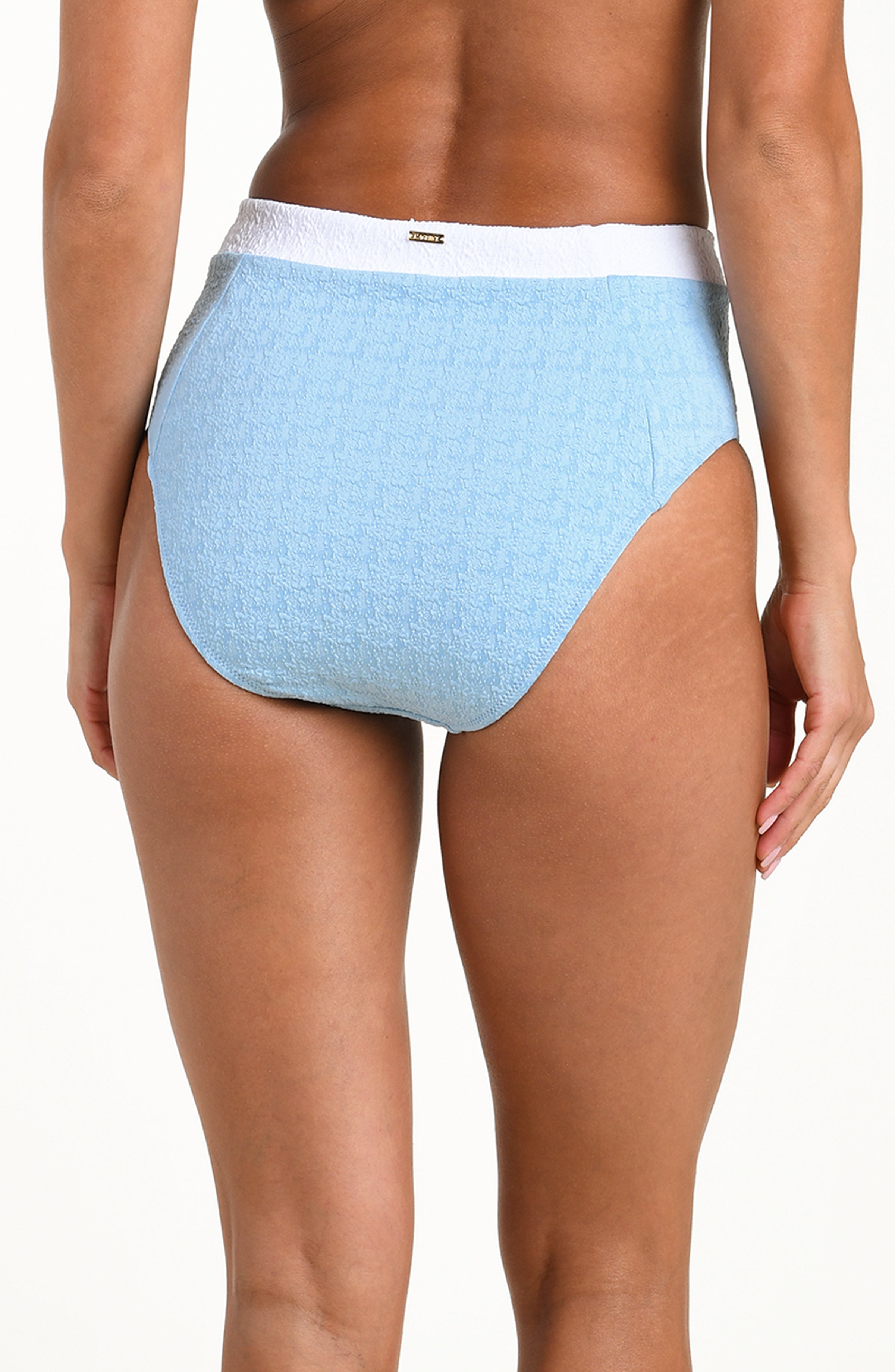 Light blue patterned underwear on a white background