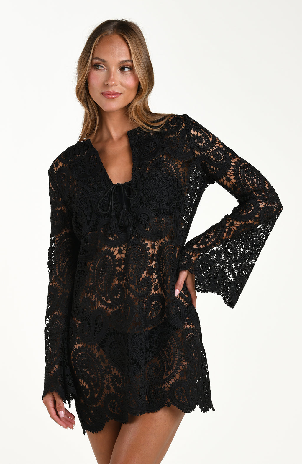 L'agence Paisley Crochet Dress - Black