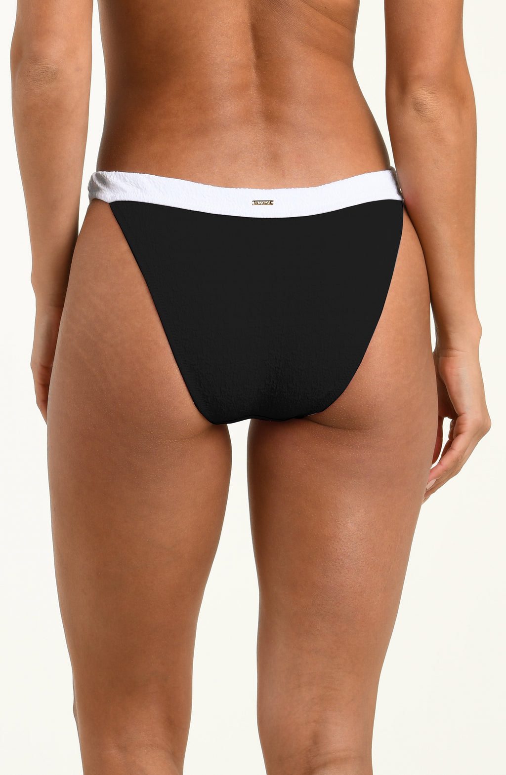 Black men's underwear with white waistband on a plain background