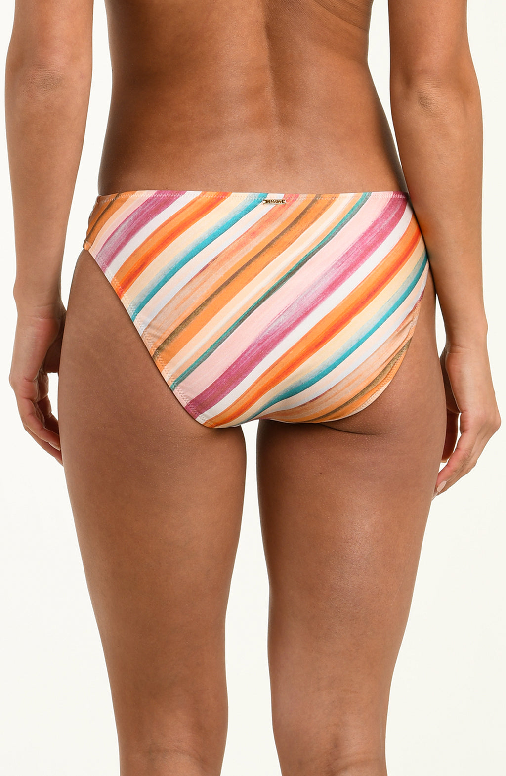 Multicolored striped bikini bottom on a white background