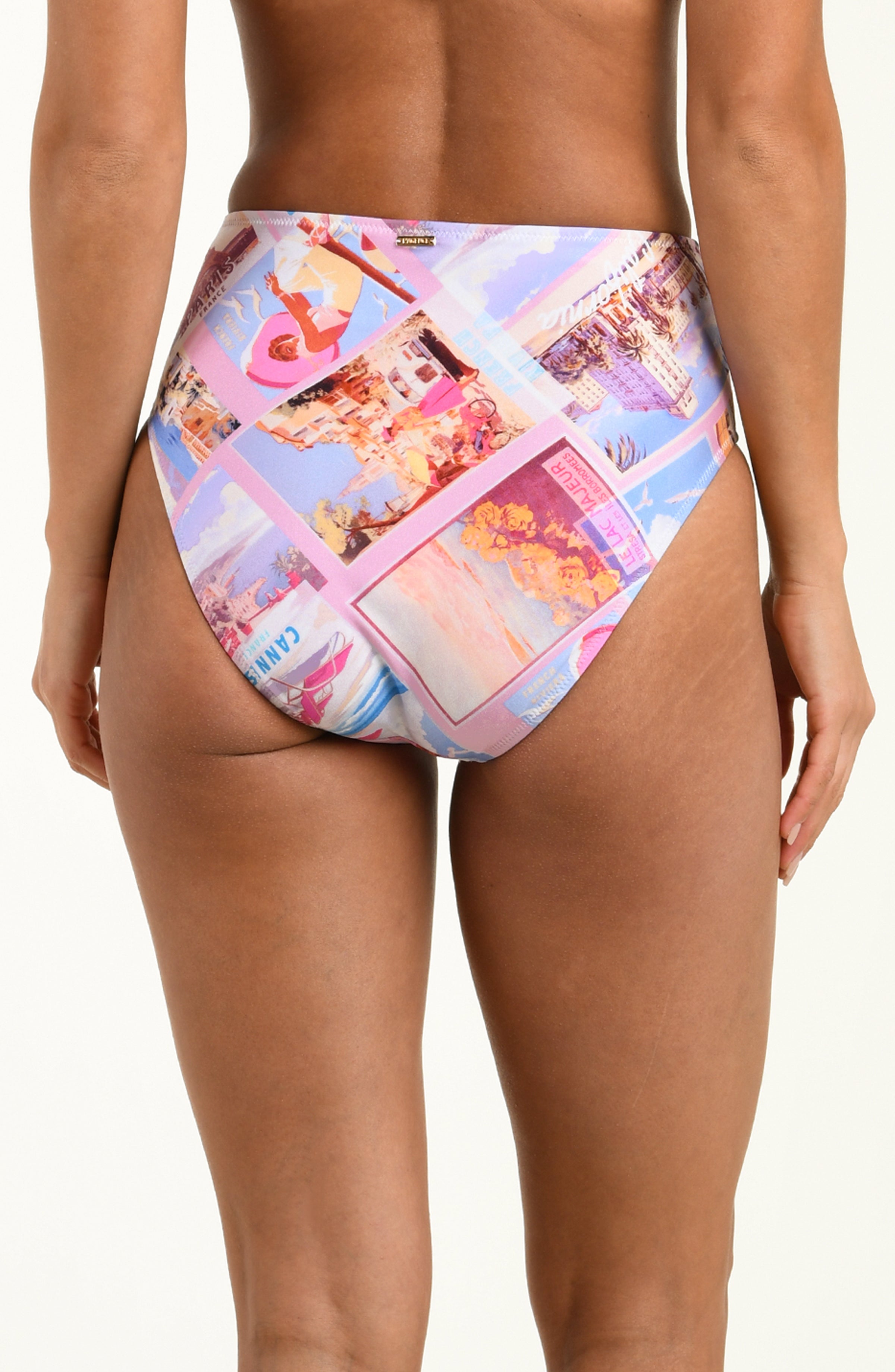 Multicolored patterned bikini bottom on a white background