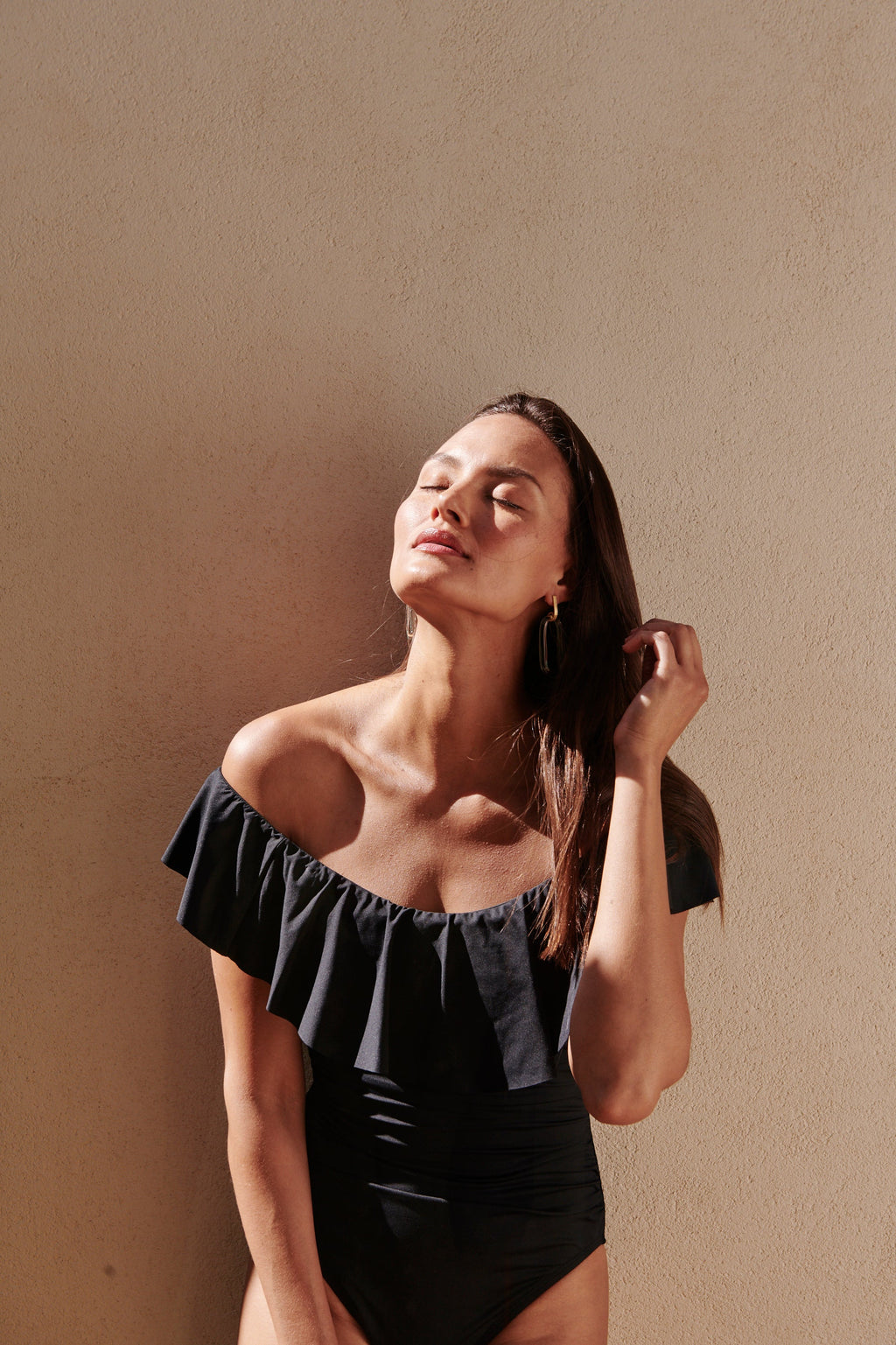 La Blanca Island Goddess Off The Shoulder Ruffle One Piece - Black