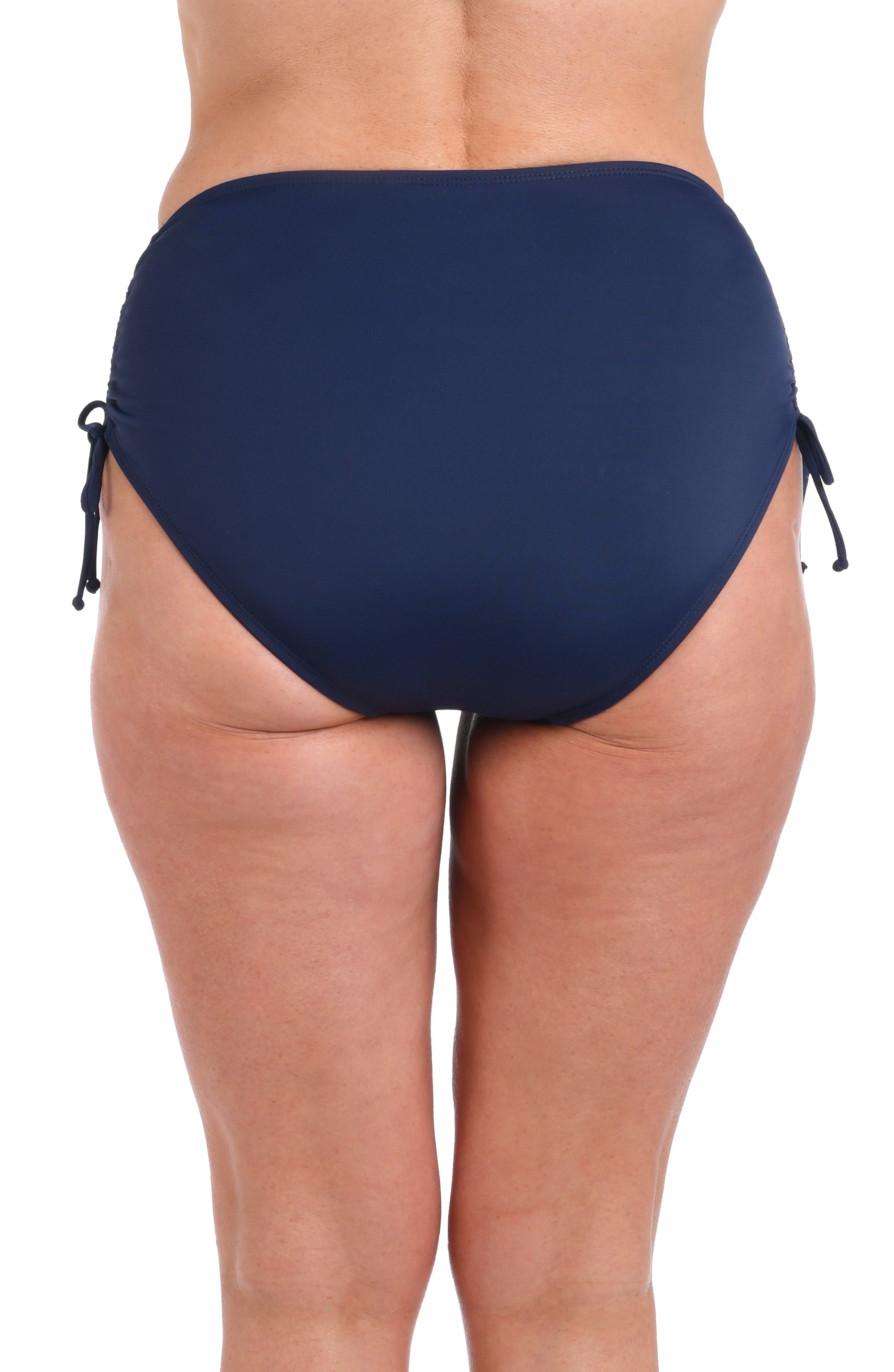 Navy blue bikini bottom on a white background