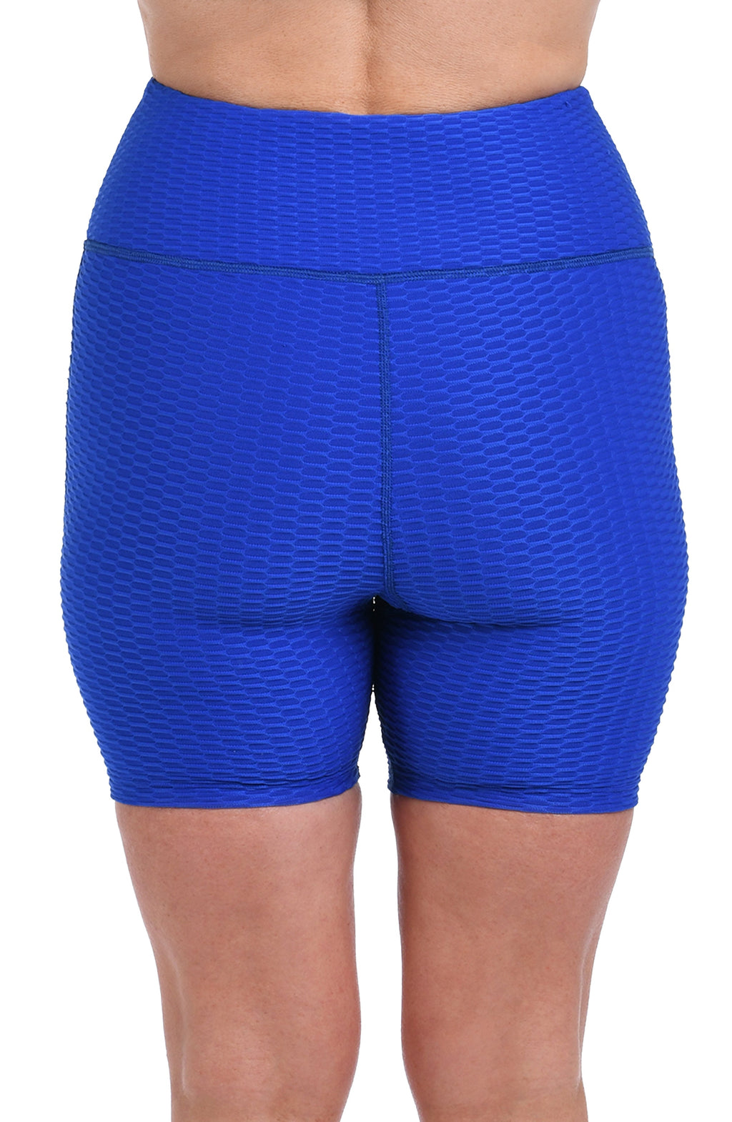 Blue athletic shorts on a white background