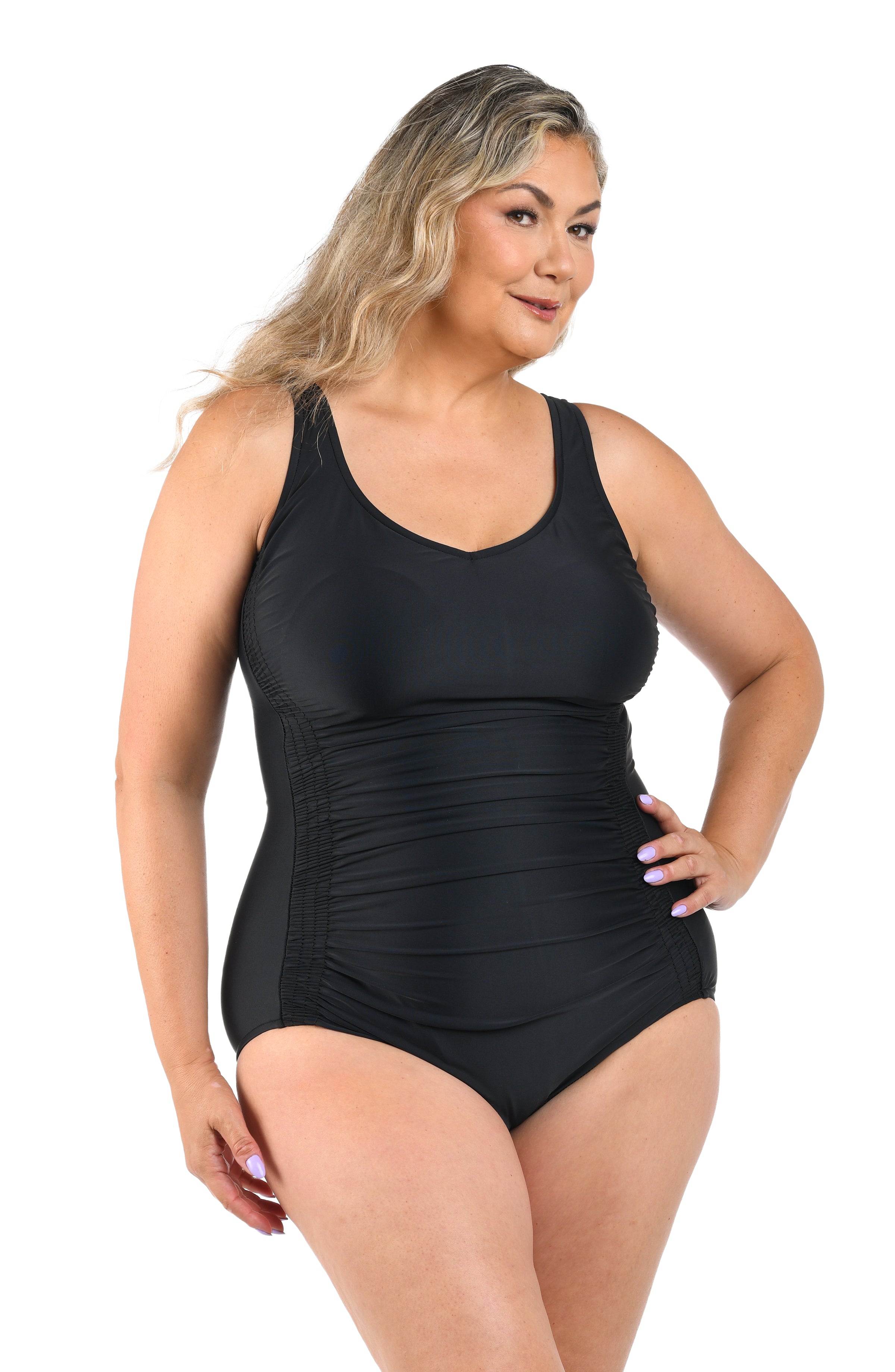 Maxine Solids Over The Shoulder One Piece - Black
