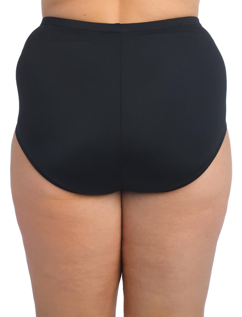 Black high-waisted swimsuit bottom on a white background