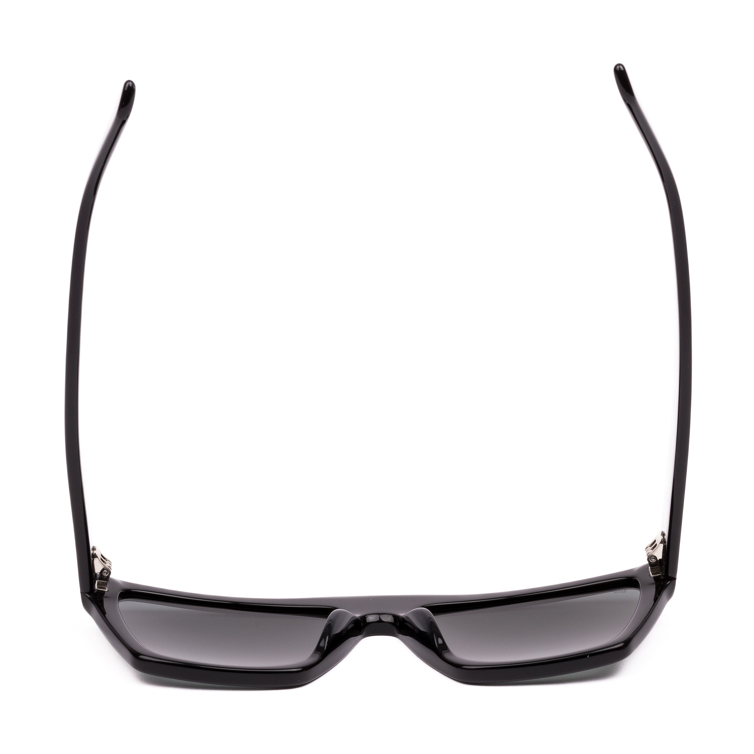Black sunglasses with dark lenses on a white background