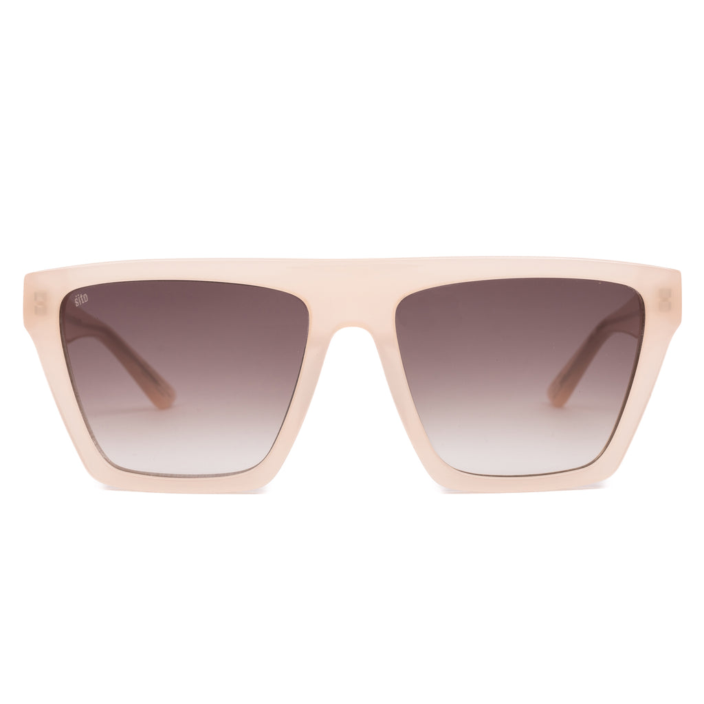 Beige sunglasses with gradient lenses on a white background