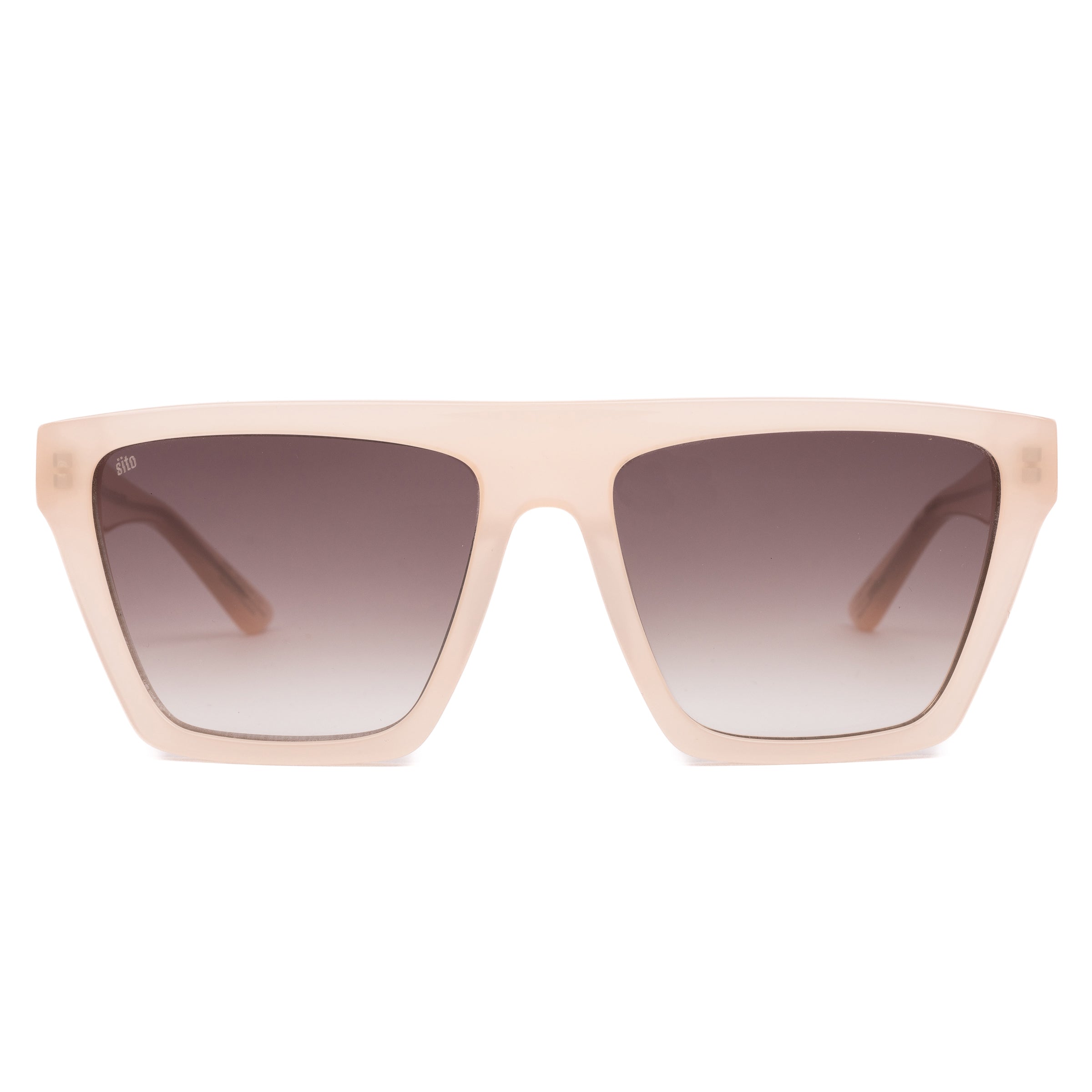 Beige sunglasses with gradient lenses on a white background