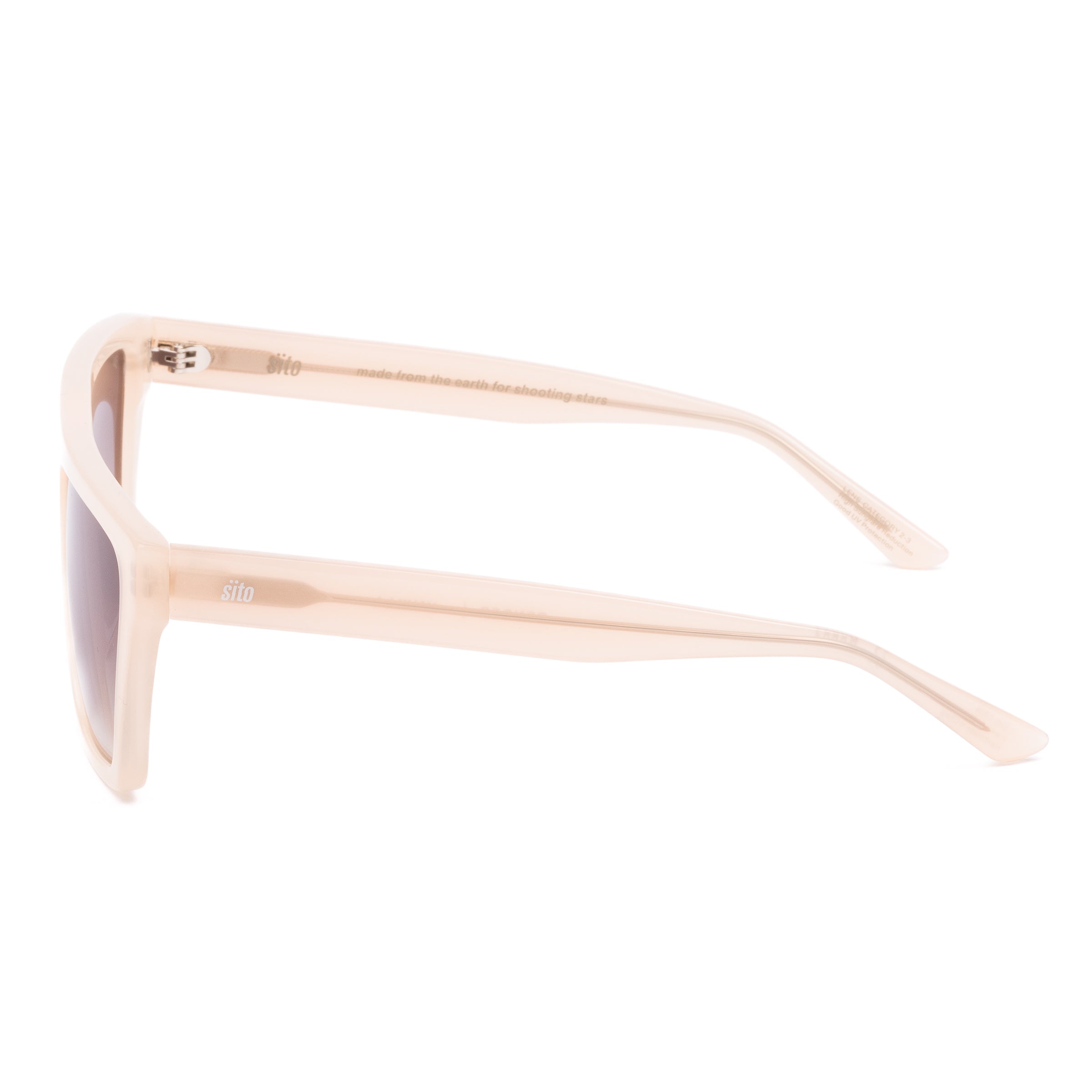 Beige sunglasses with gradient lenses on a white background