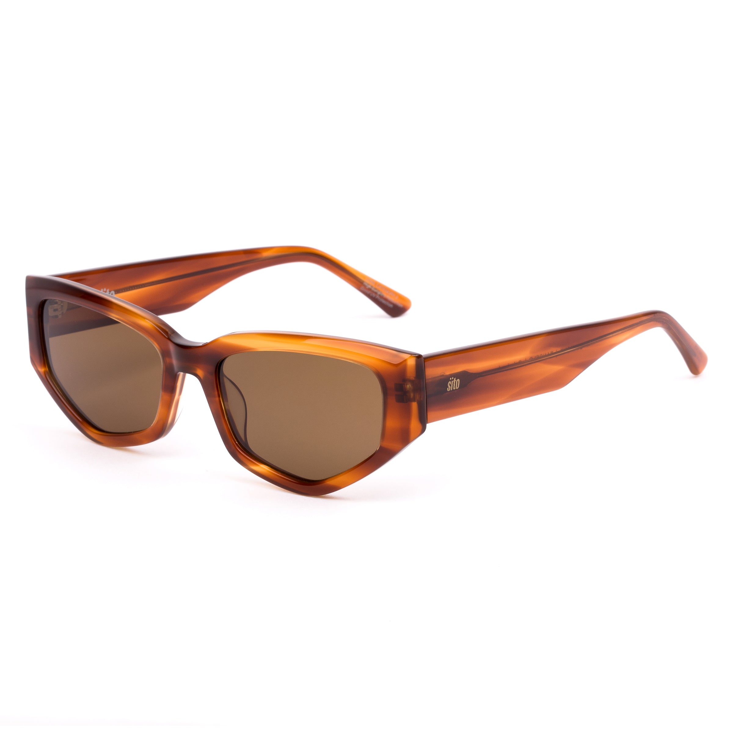 Brown sunglasses with tortoiseshell frame on a white background