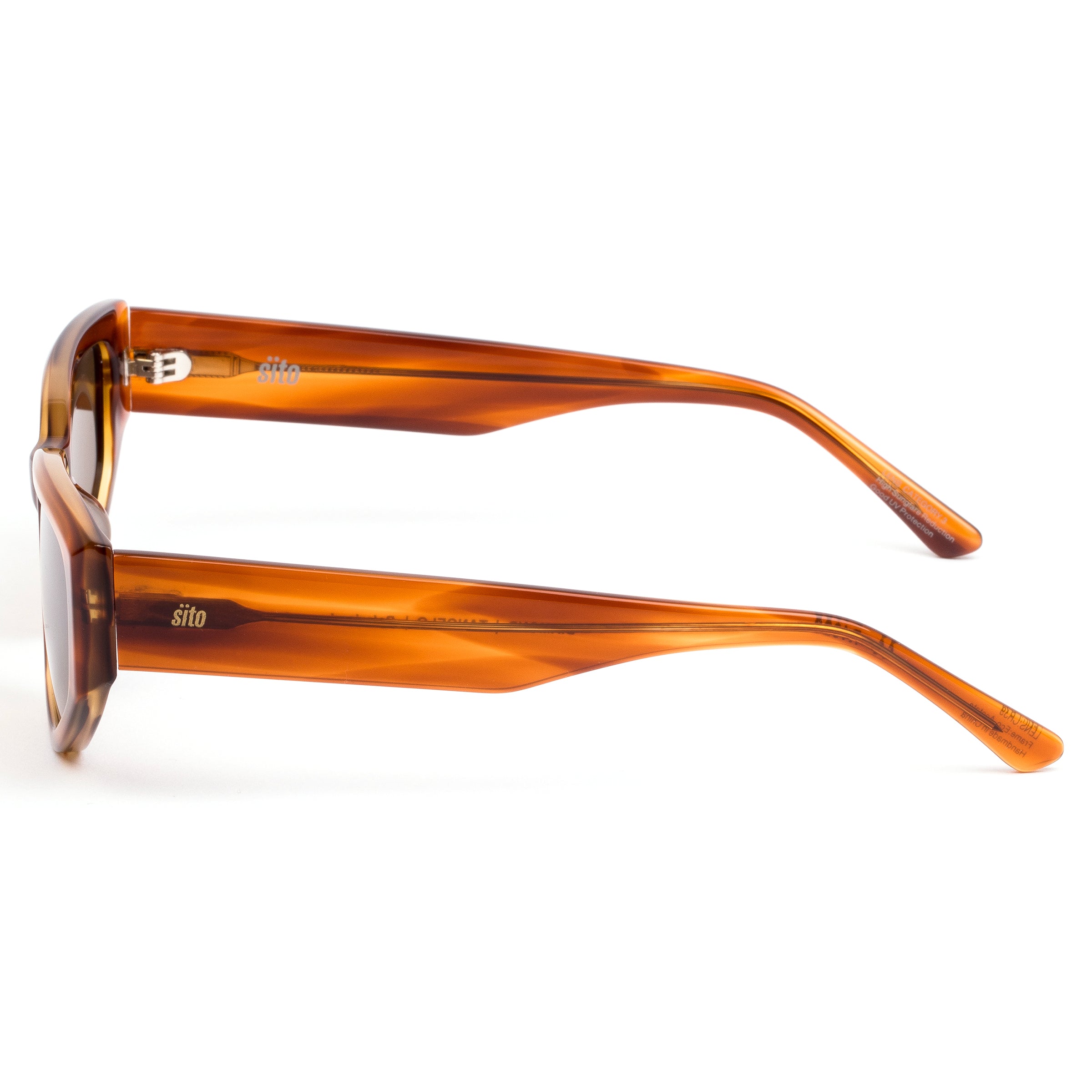 Brown sunglasses with tortoiseshell frame on a white background