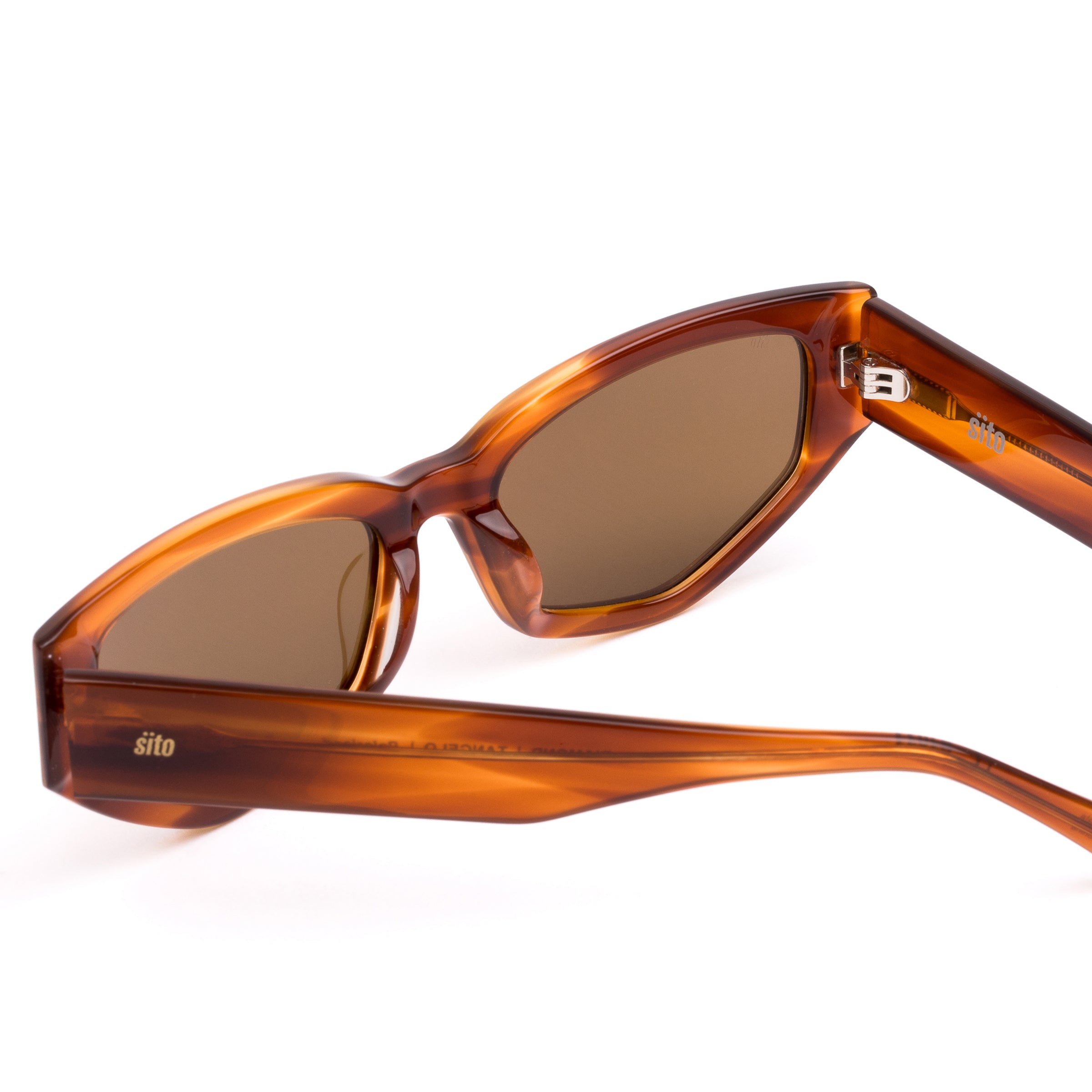 Brown sunglasses with tortoiseshell frame on a white background