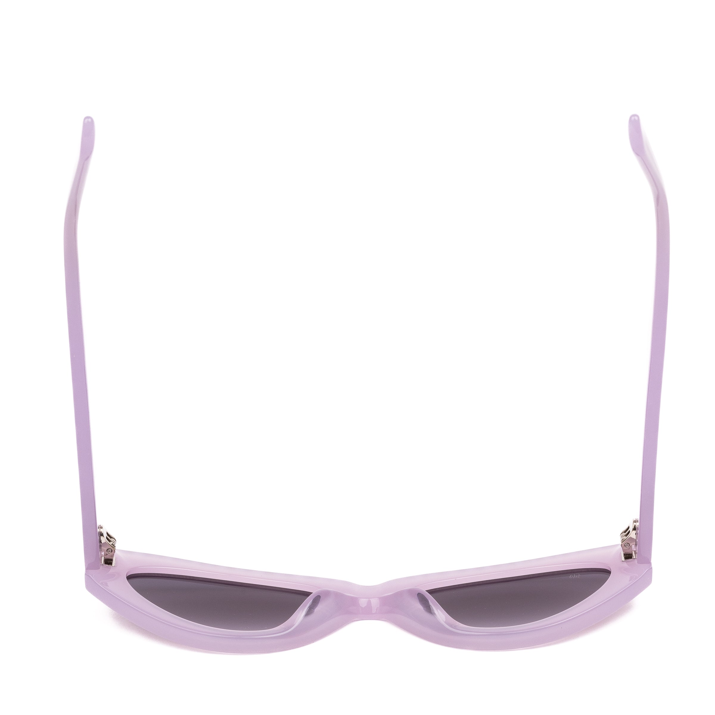 Pink cat-eye sunglasses with gray lenses on a white background